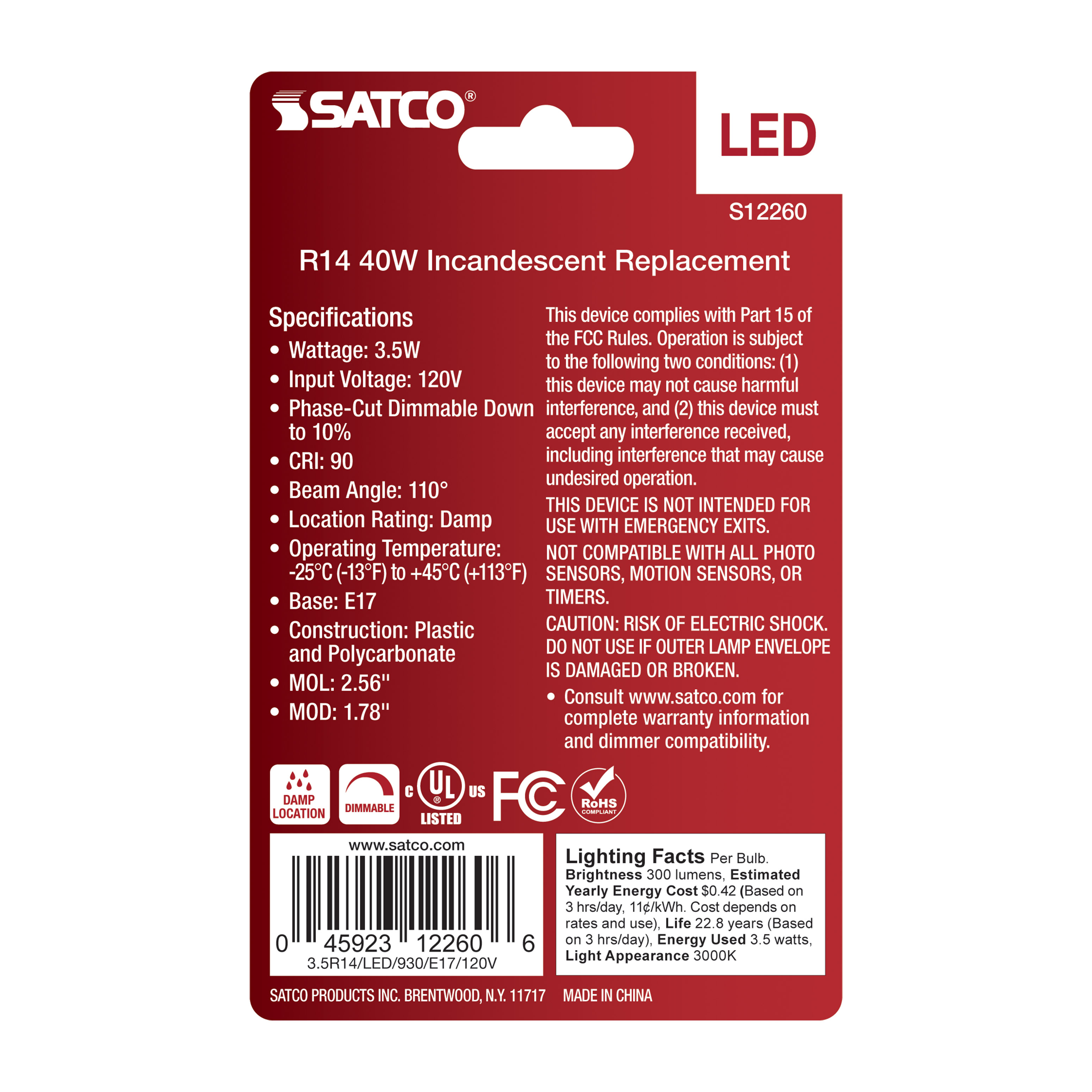 3.5R14/LED/930/E17/120V - S12260