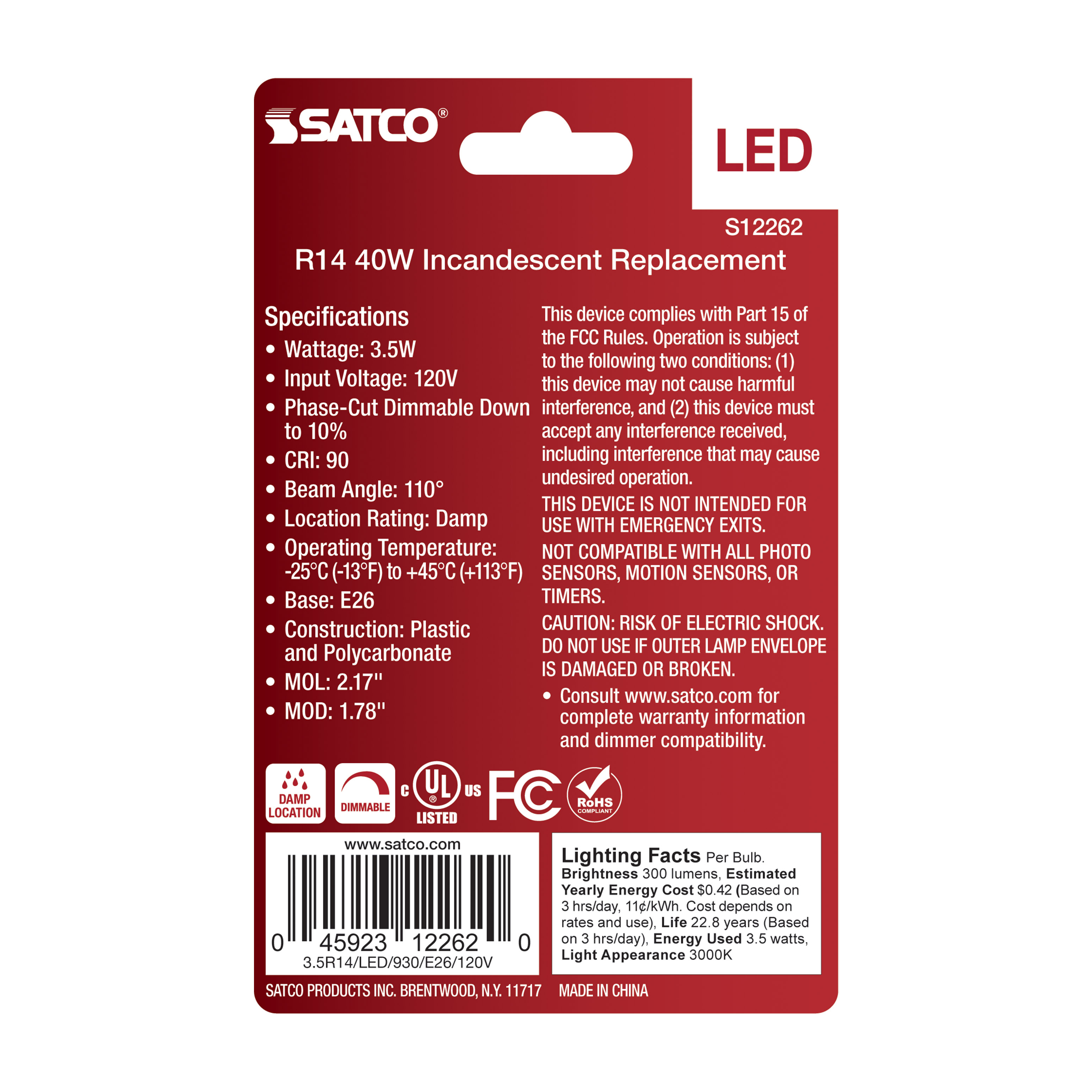 3.5R14/LED/930/E26/120V - S12262