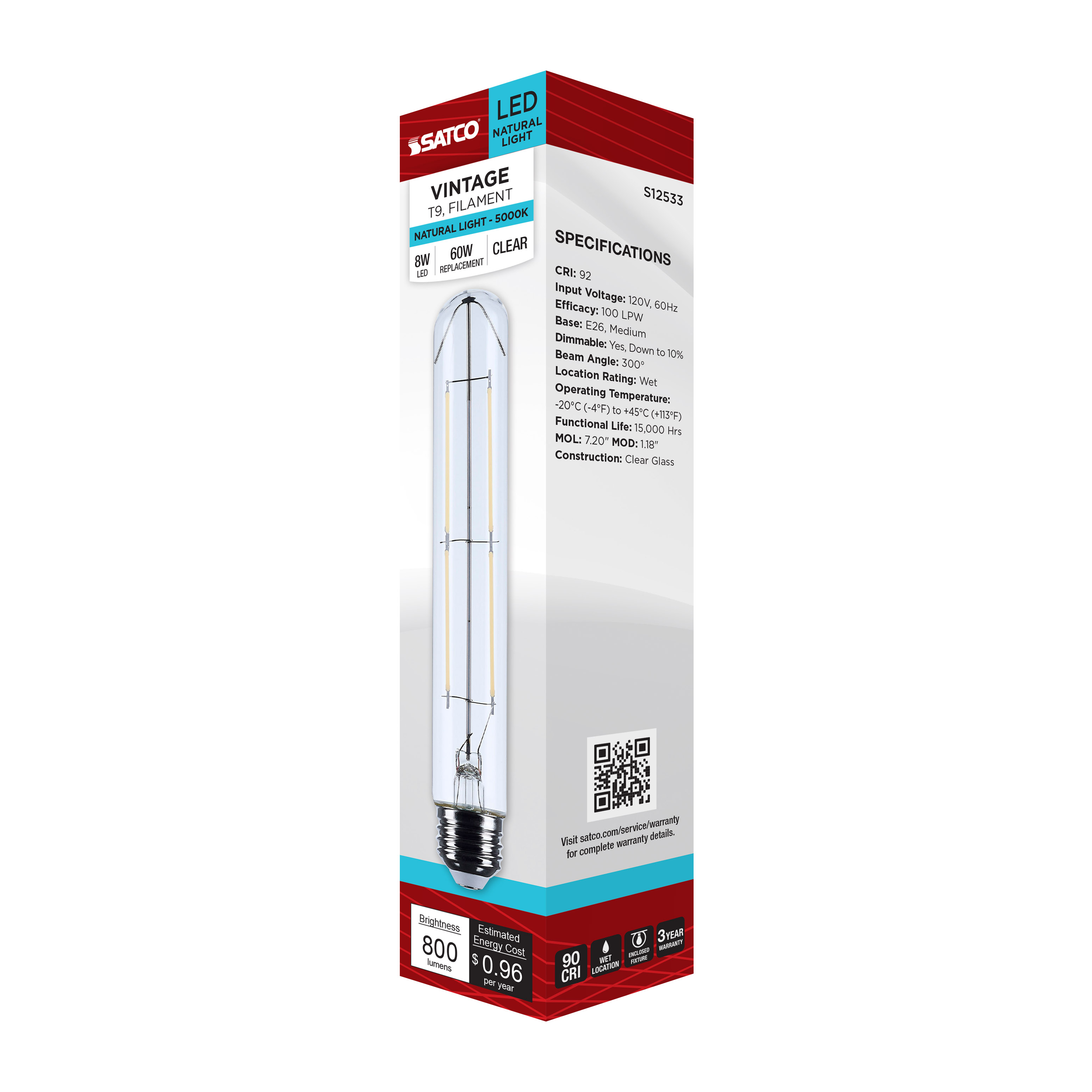 8T9/LED/CL/950/120V/E26 - S12533