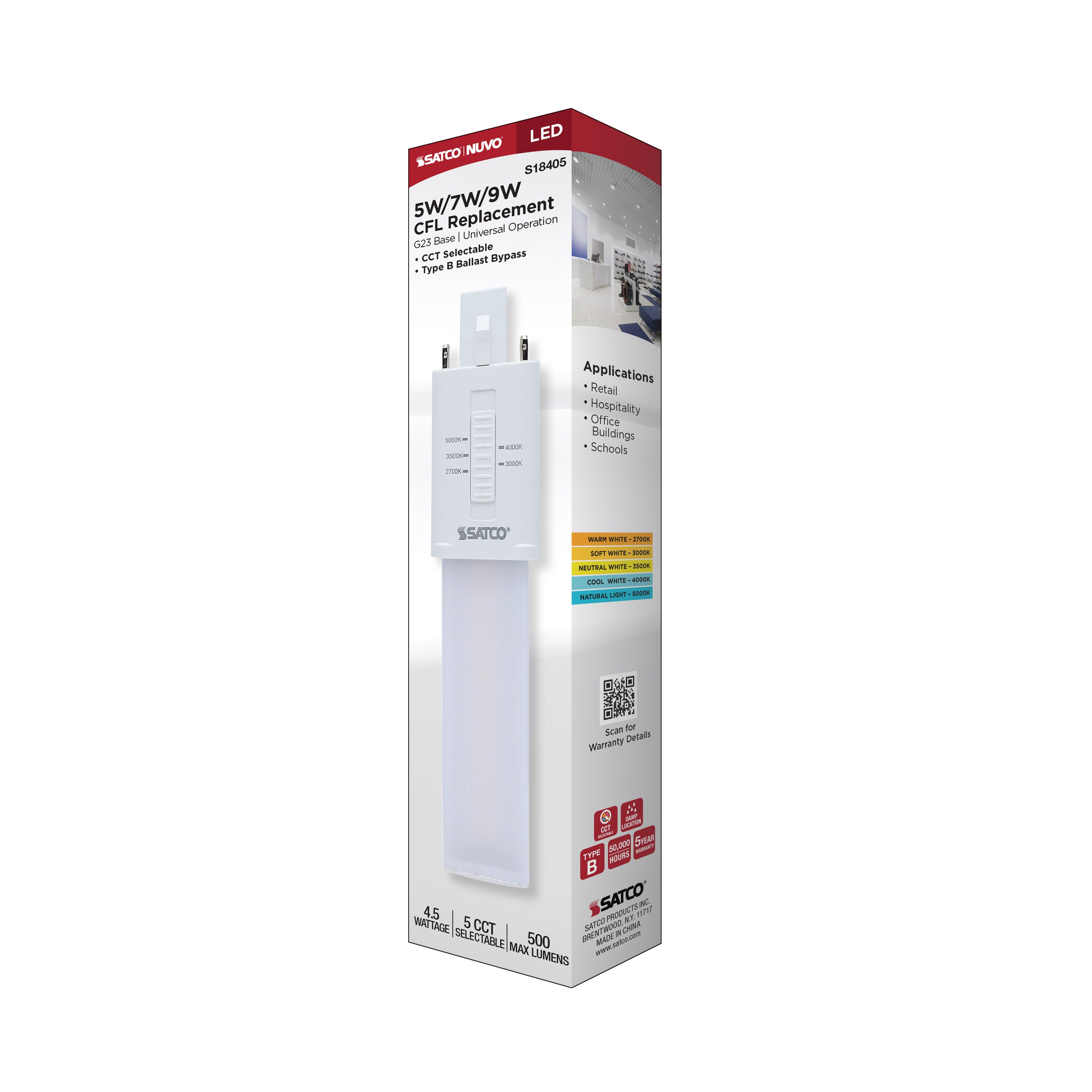 4.5W/LED/CFL/5CCT/G23/BP - S18405