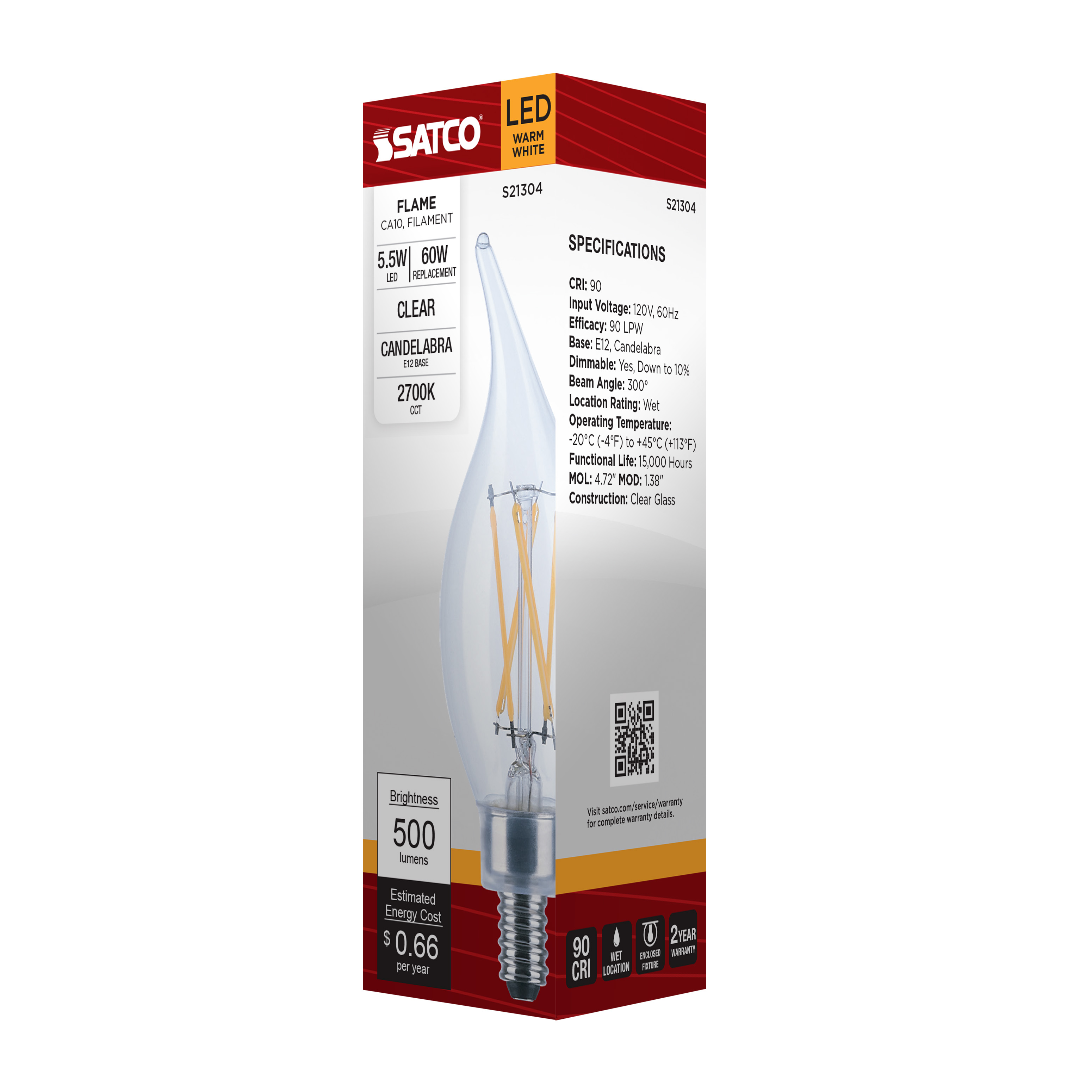 5.5CA10/LED/927/CL/120V/E12 - S21304