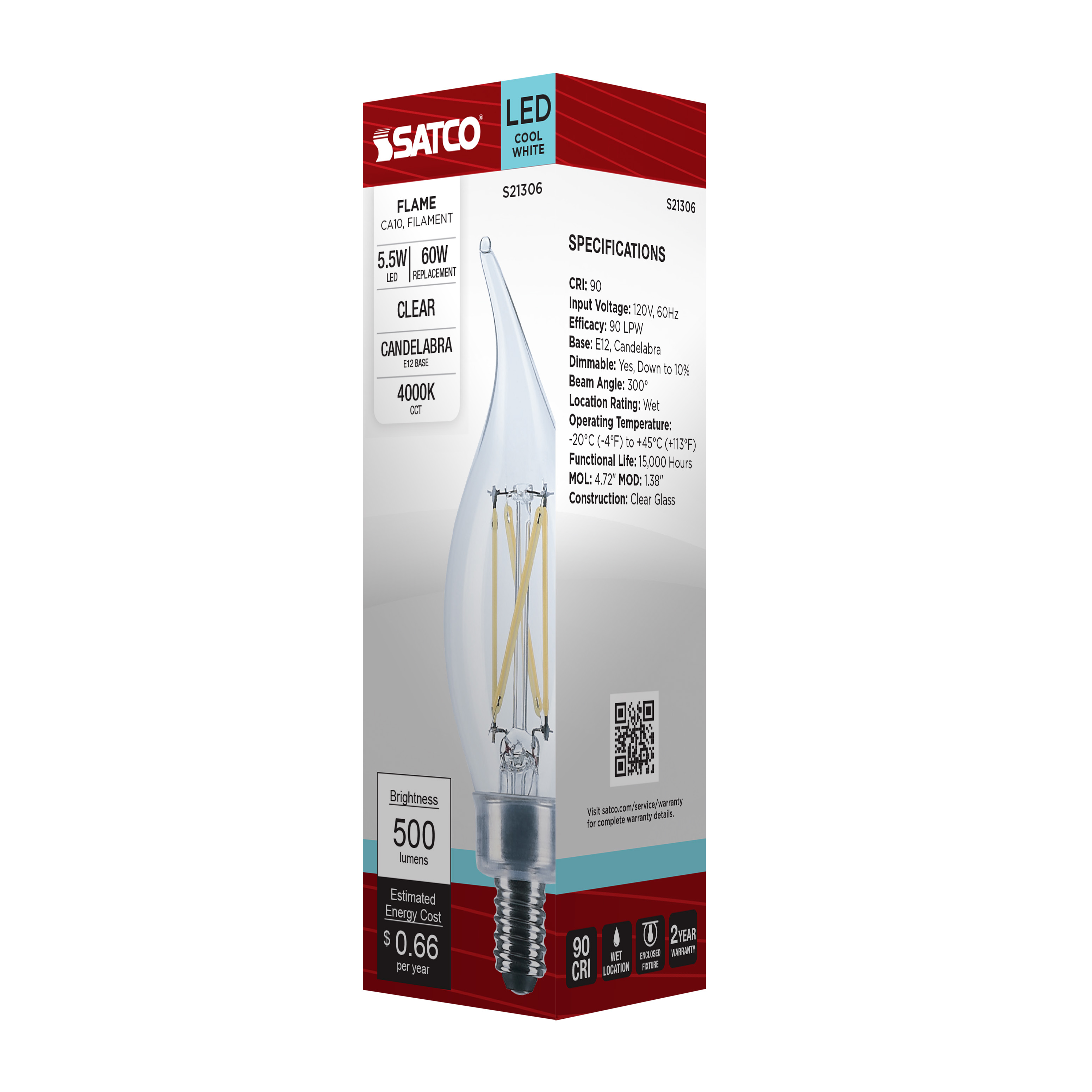 5.5CA10/LED/940/CL/120V/E12 - S21306