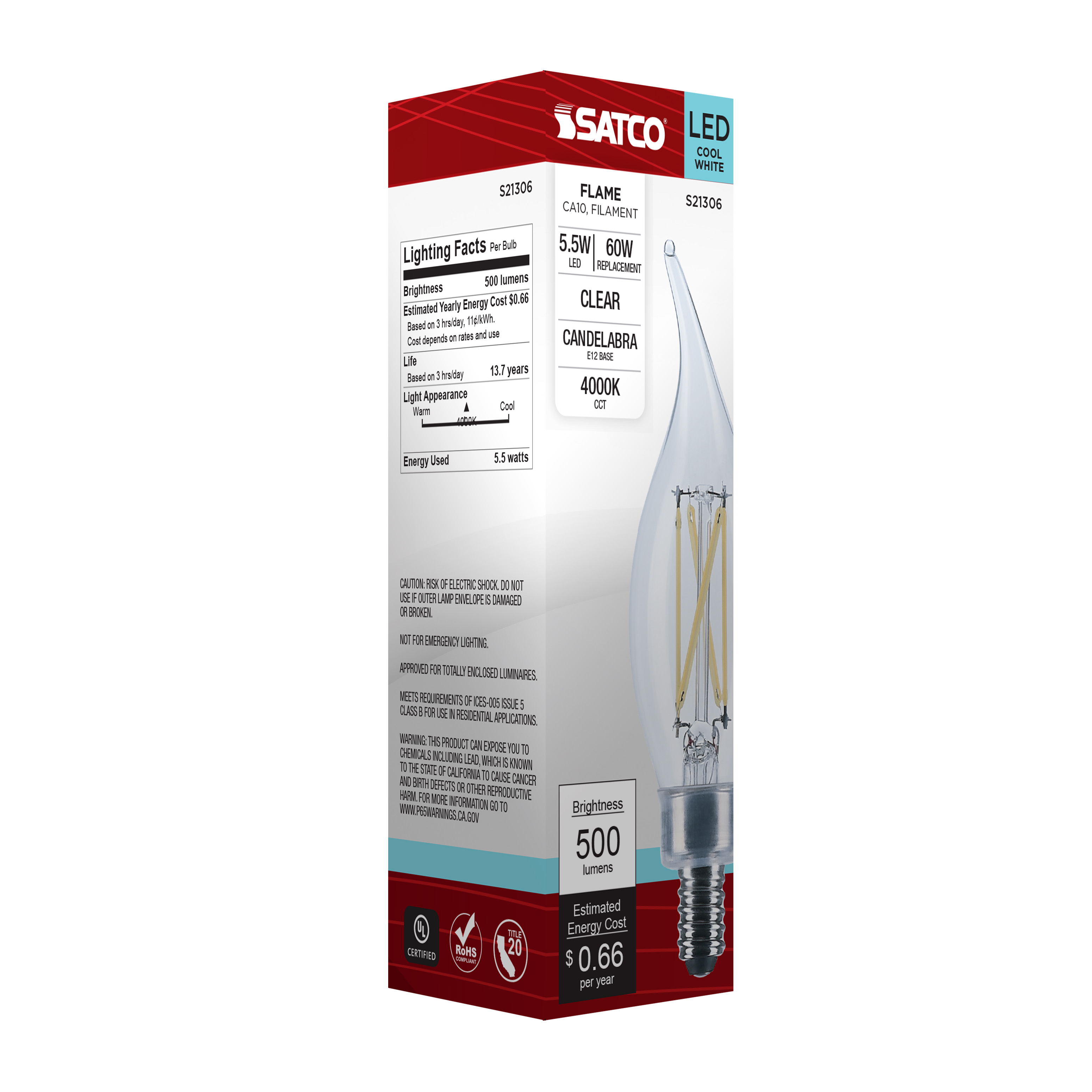 5.5CA10/LED/940/CL/120V/E12 - S21306