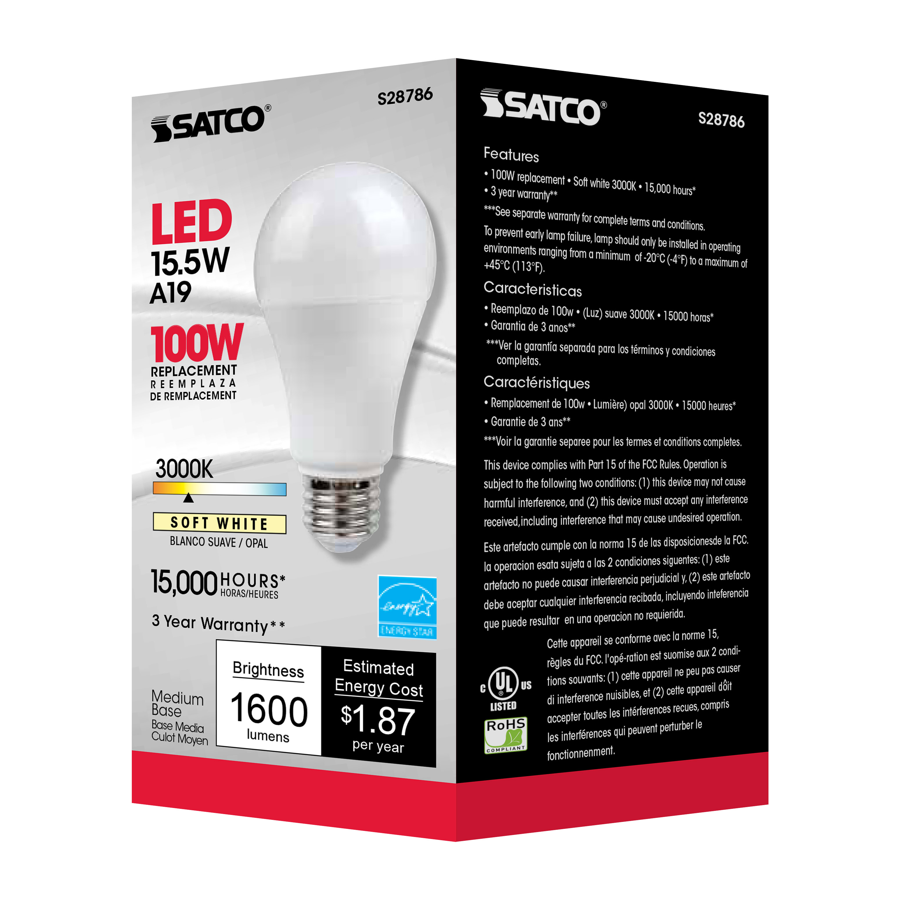 15.5A19/LED/30K/ND/120V - S28786