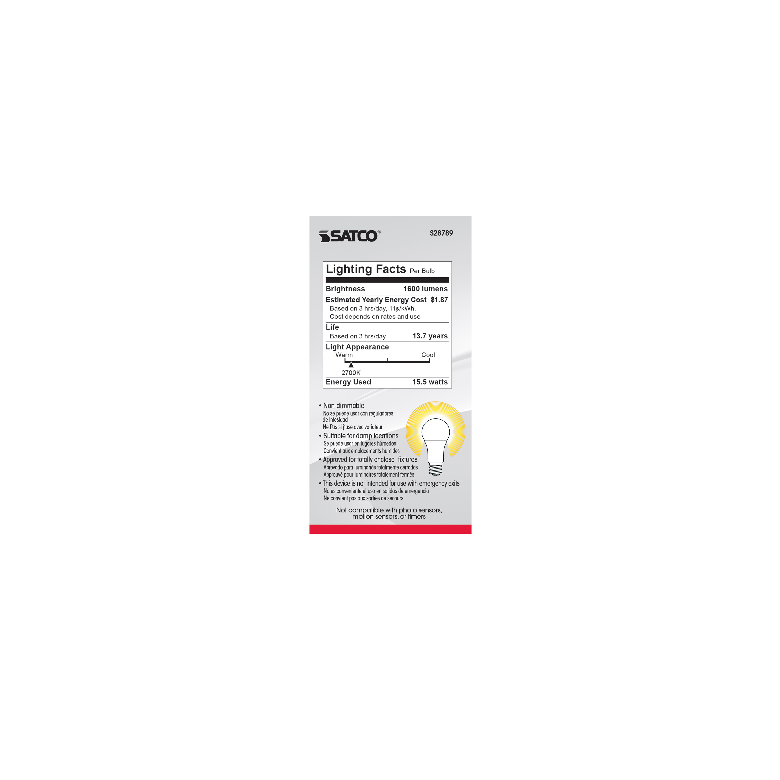 15.5A19/LED/27K/ND/120V/4PK - S28789
