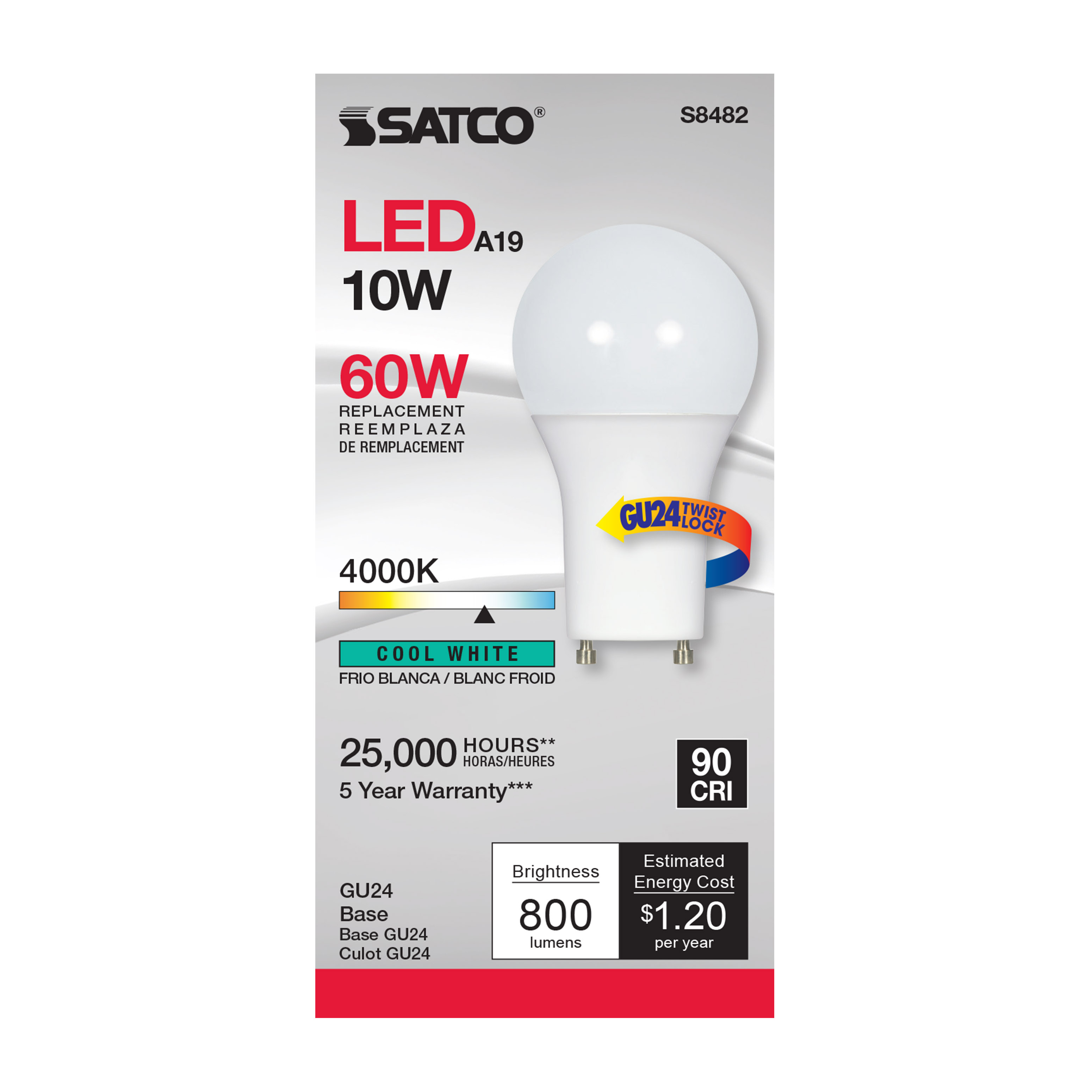 10A19/LED/4K/90CRI/GU24 - S8482