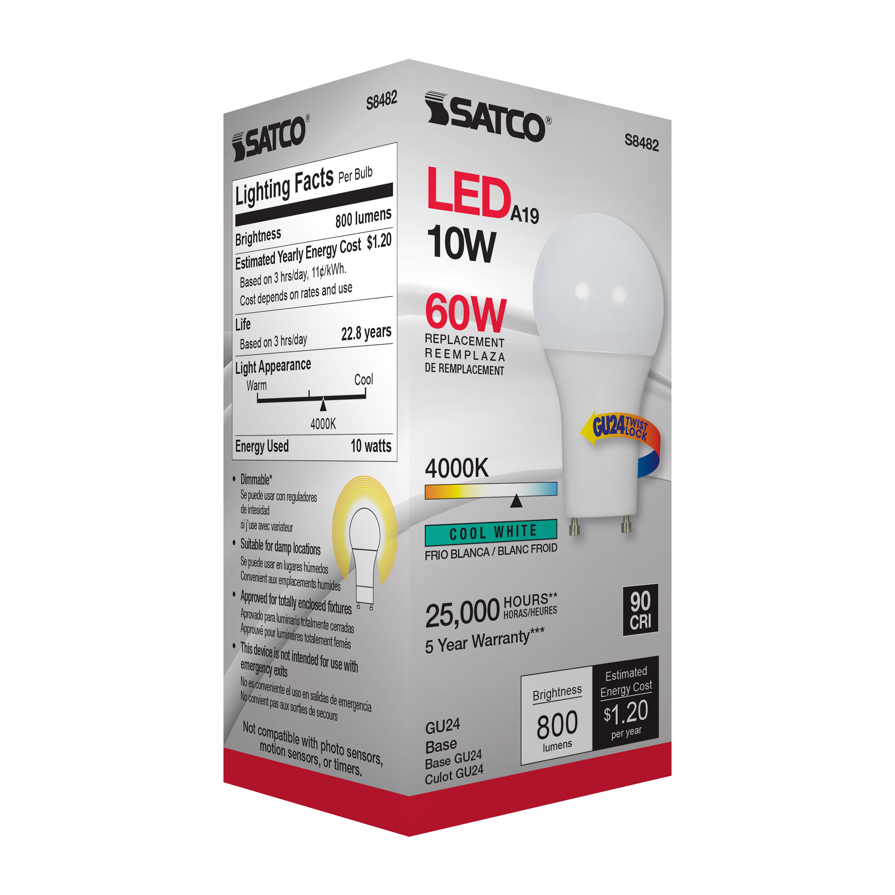 10A19/LED/4K/90CRI/GU24 - S8482