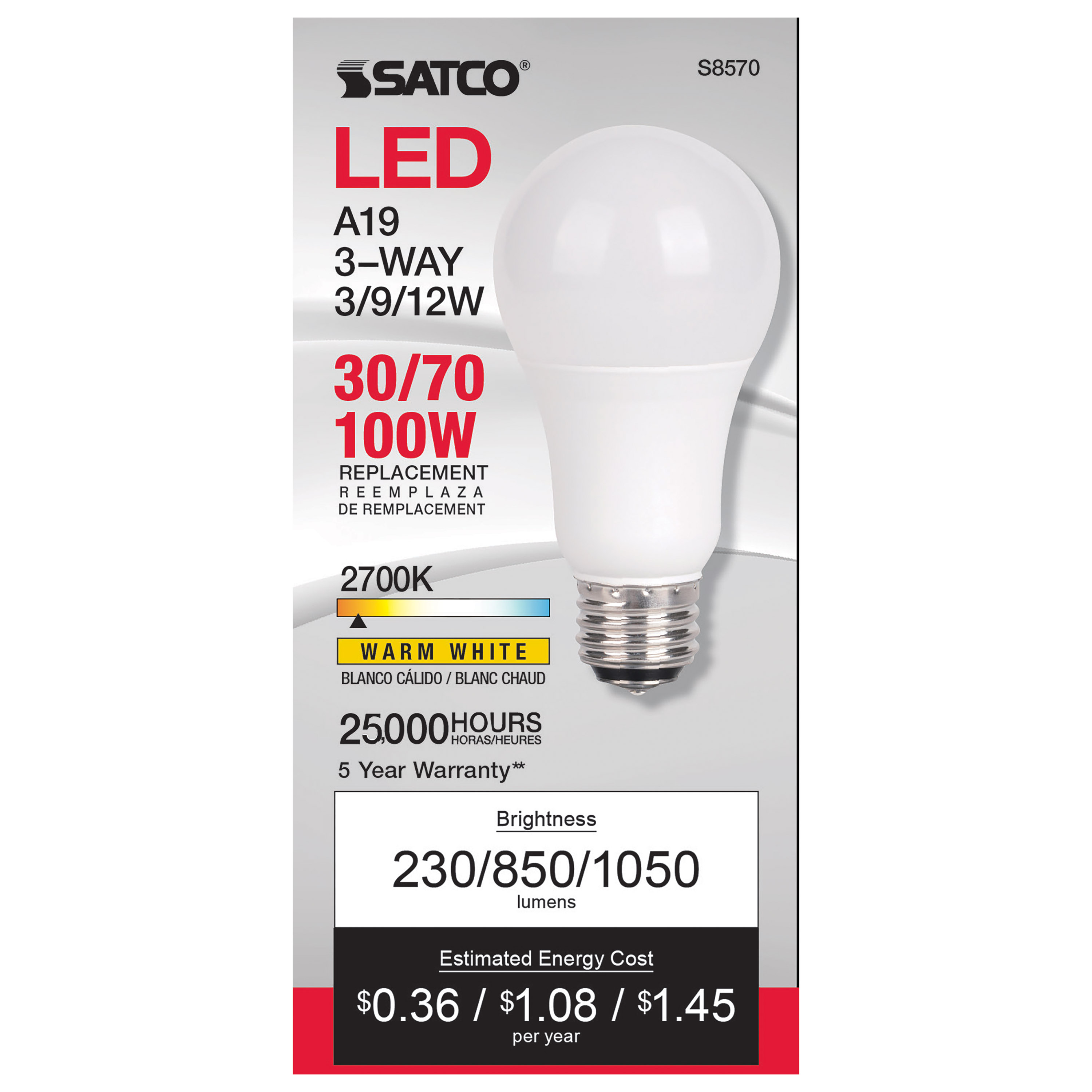 3/9/12A19/3WAY LED/2700K/90CRI - S8570
