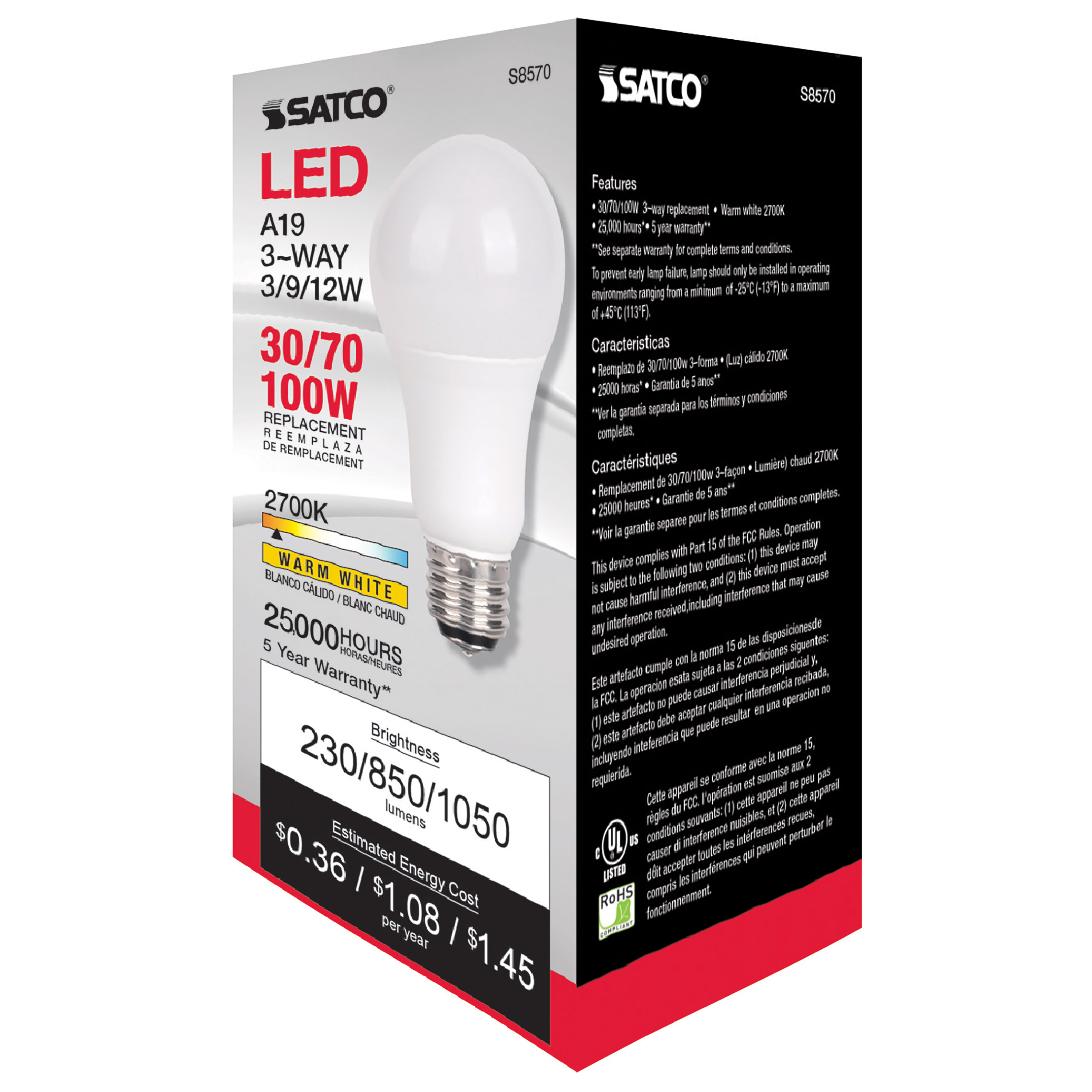 3/9/12A19/3WAY LED/2700K/90CRI - S8570