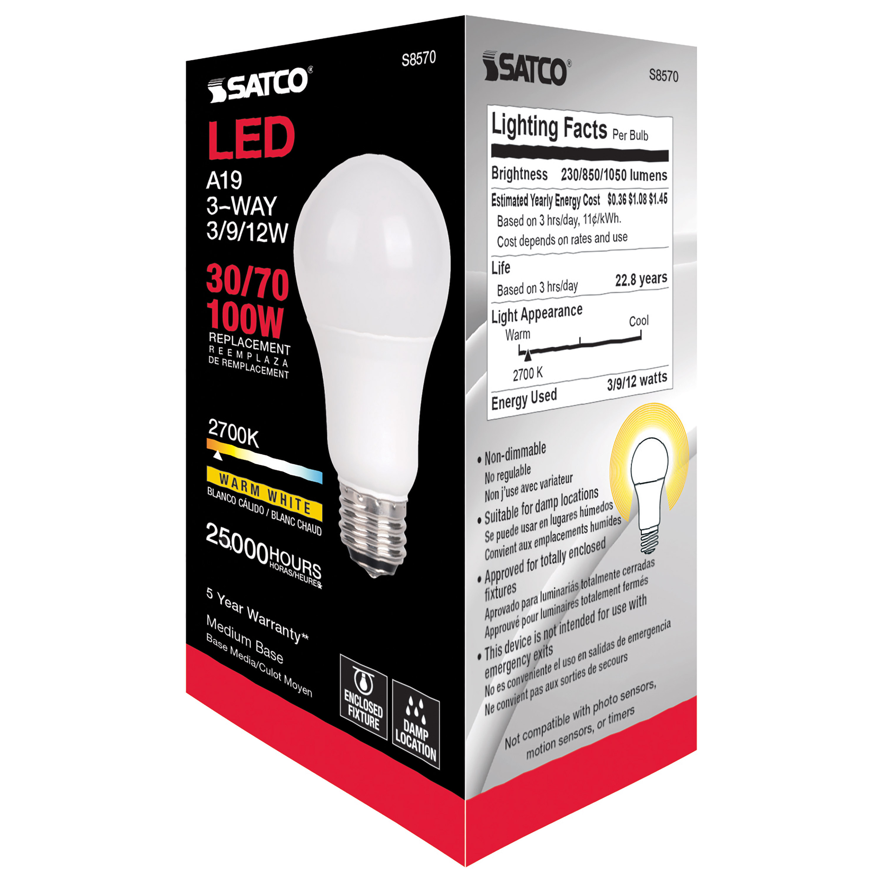 3/9/12A19/3WAY LED/2700K/90CRI - S8570