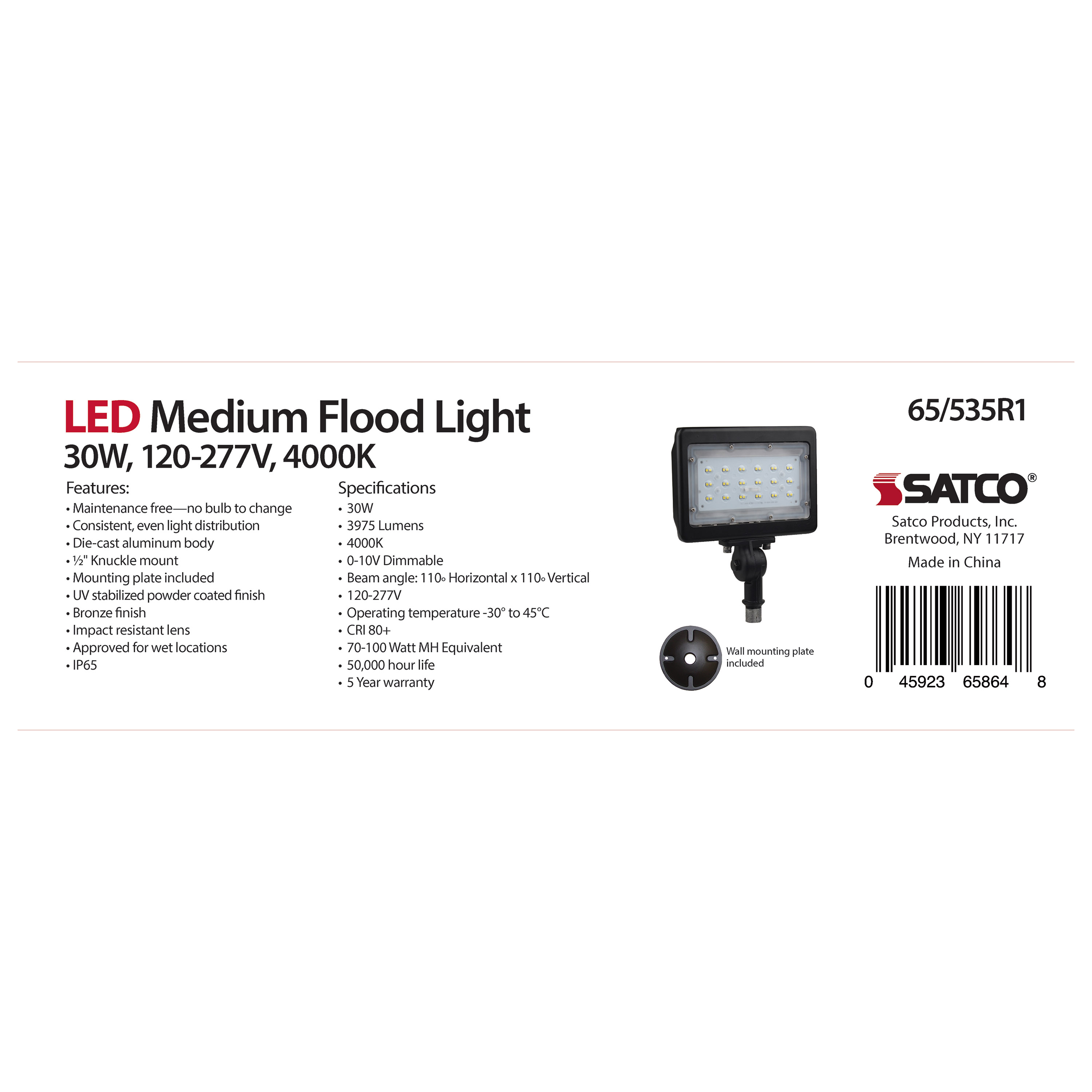 LED MEDIUM FLOOD 30W 4000K DIM - 65-535R1