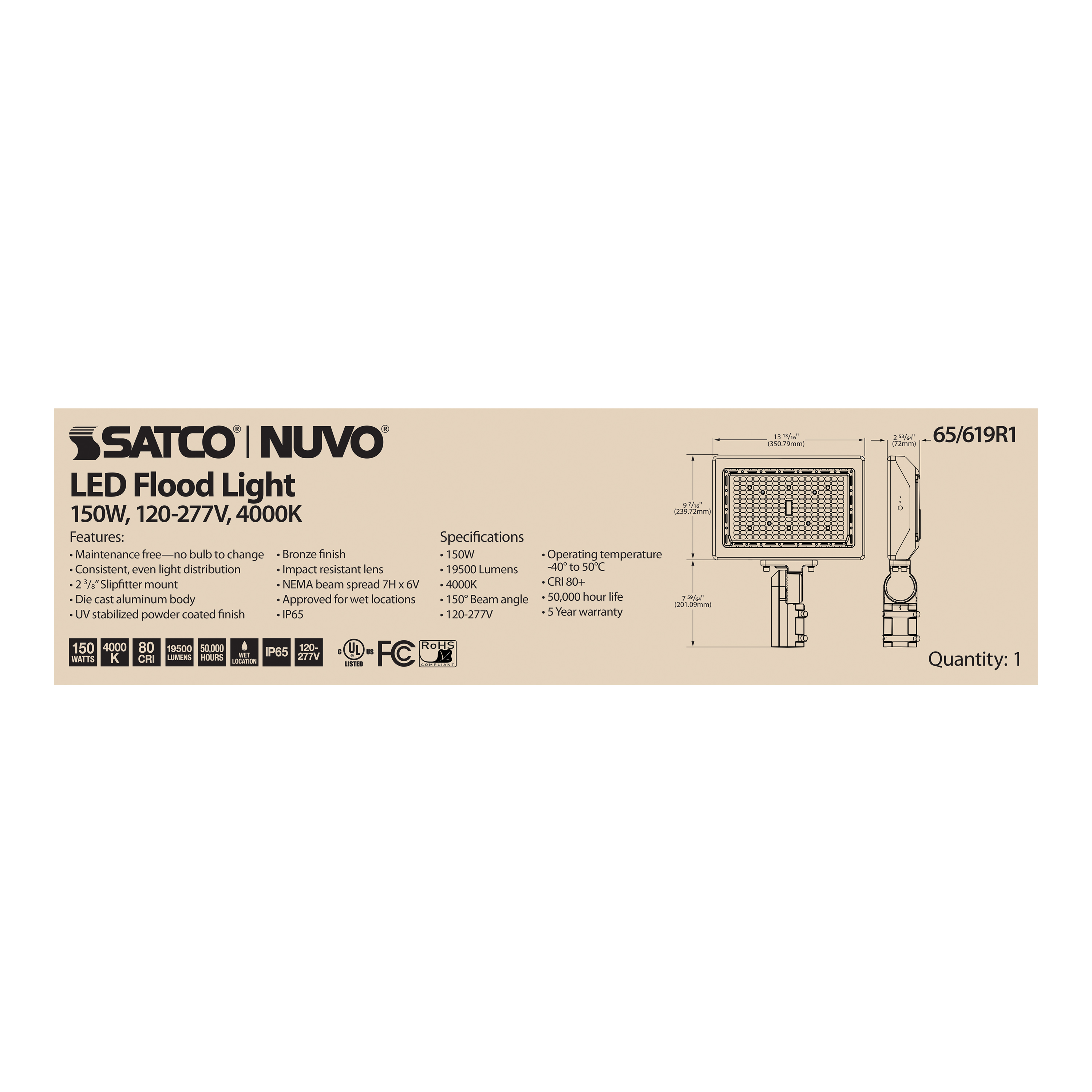LED FLOOD 150W 4000K DIM - 65-619R1