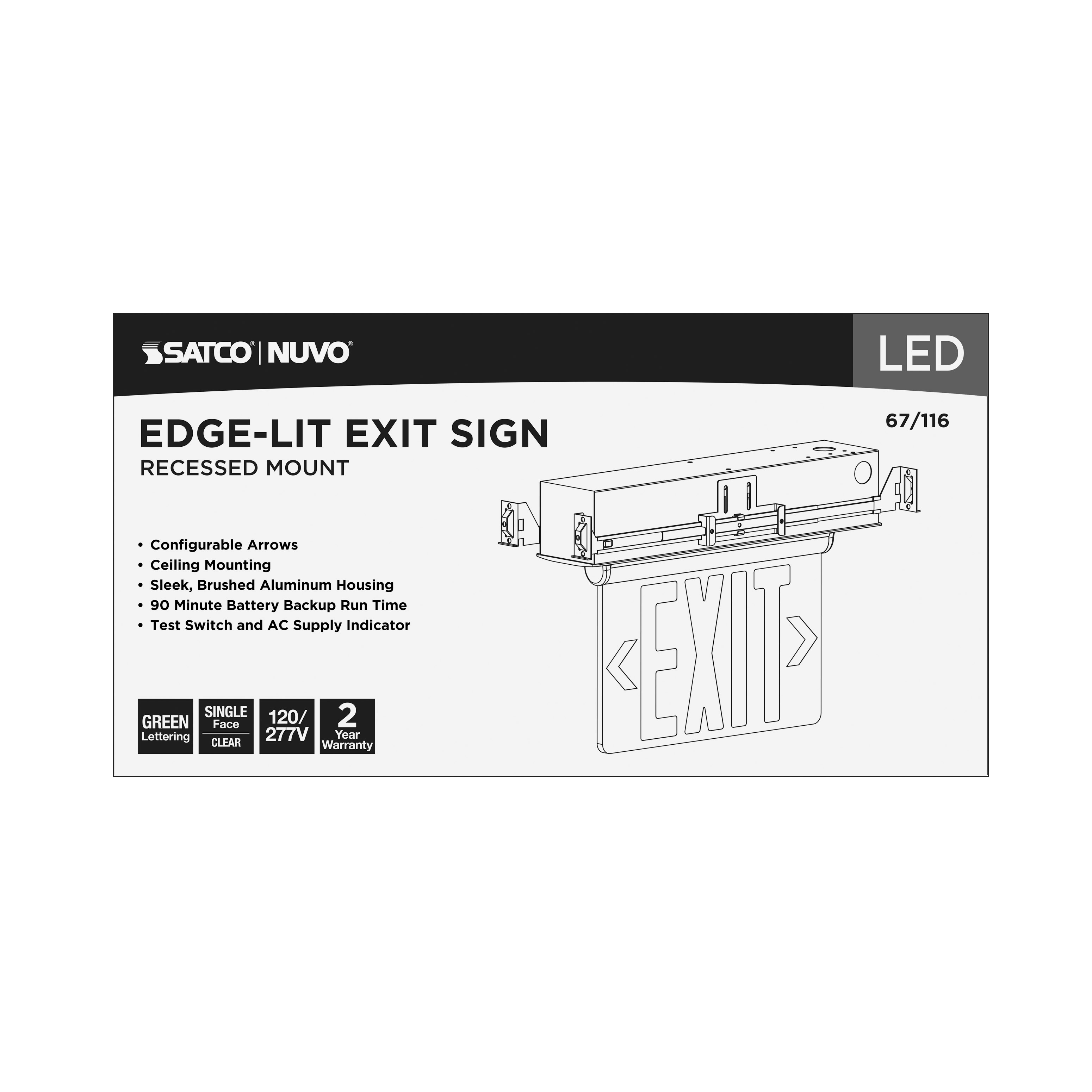 REC EL EXIT SIGN - SF GR CLR - 67-116