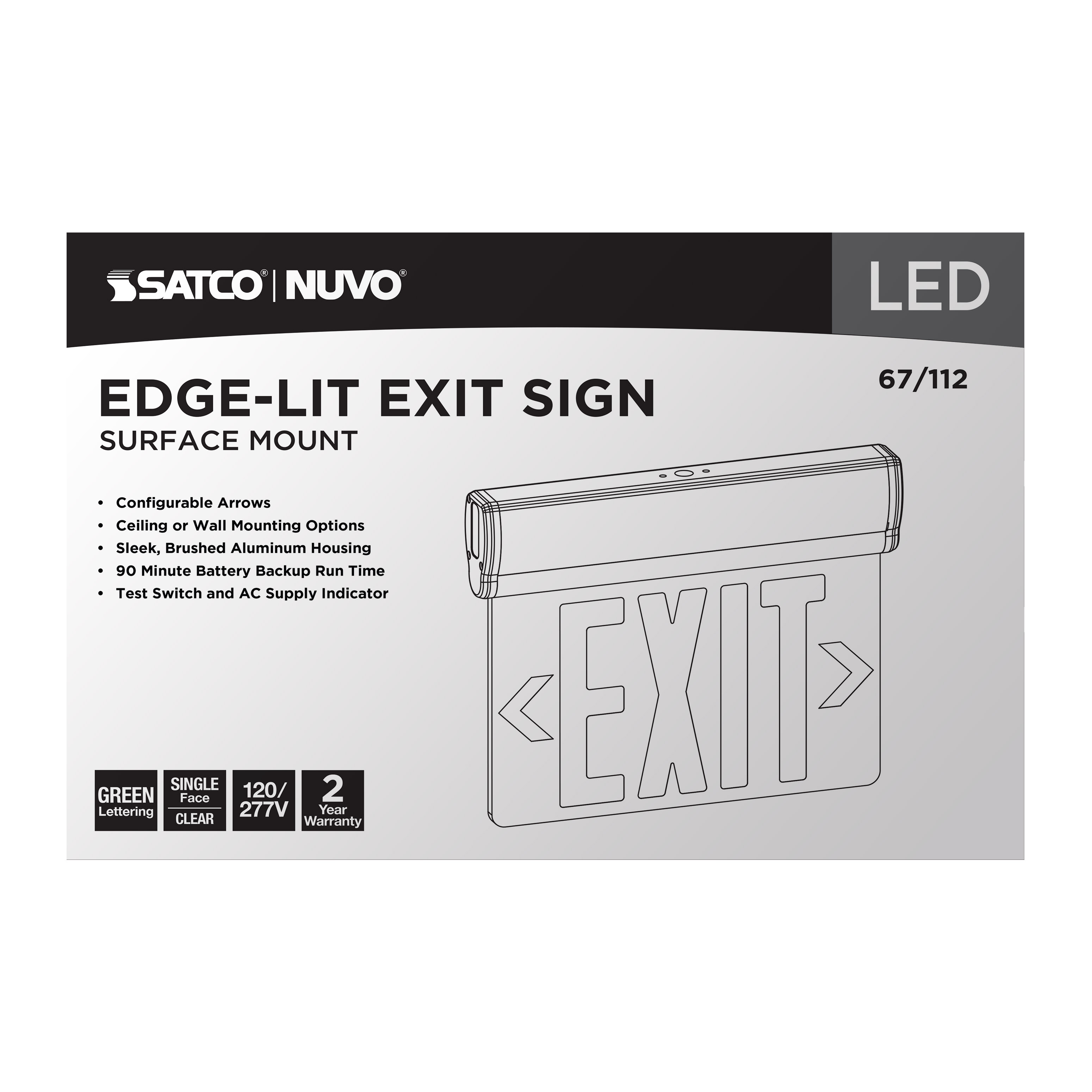EL EXIT SIGN - SF GR CLR - 67-112