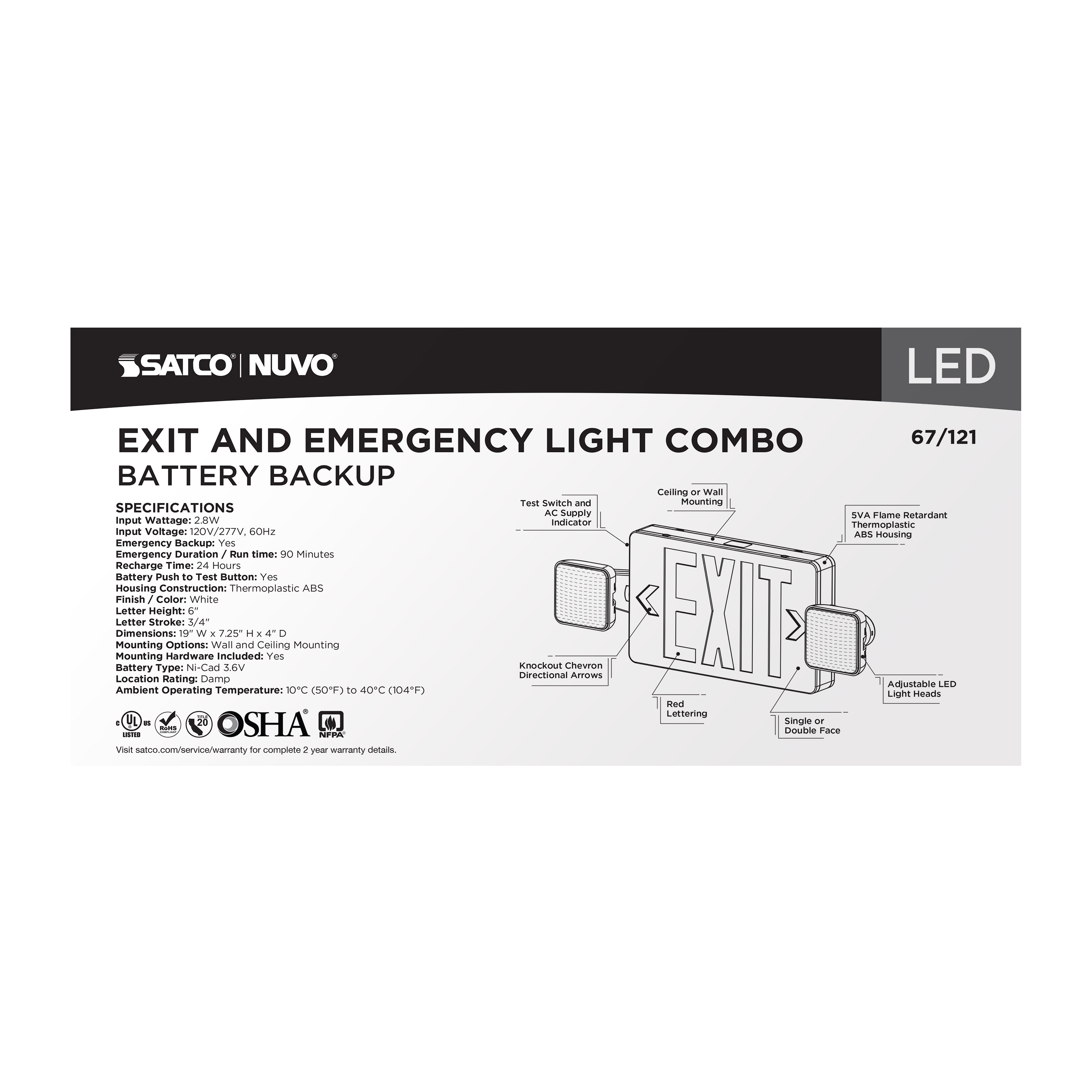 EXIT/LIGHT DH - RED - 67-121