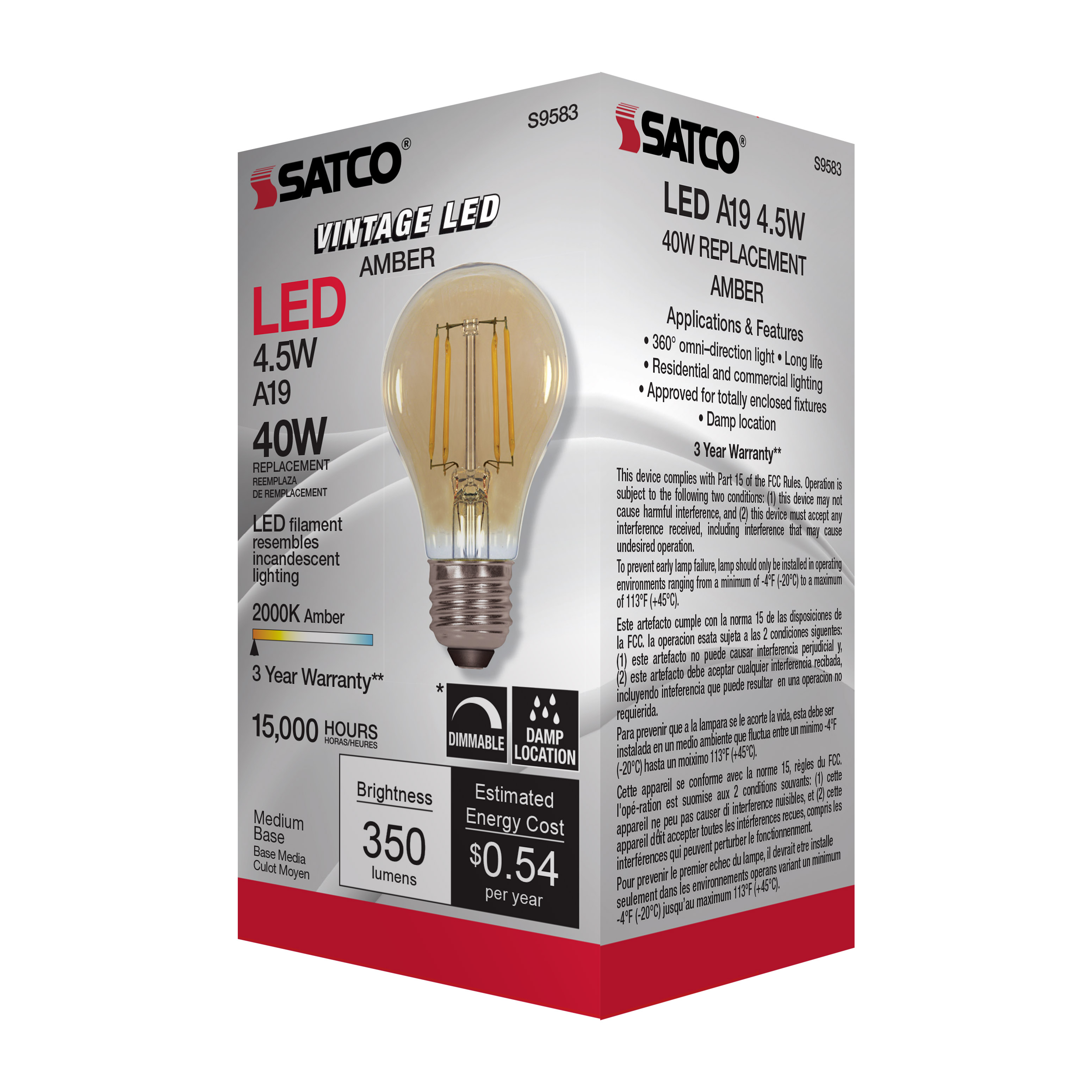 4.5A19/AMB/LED/E26/20K/120V - S9583