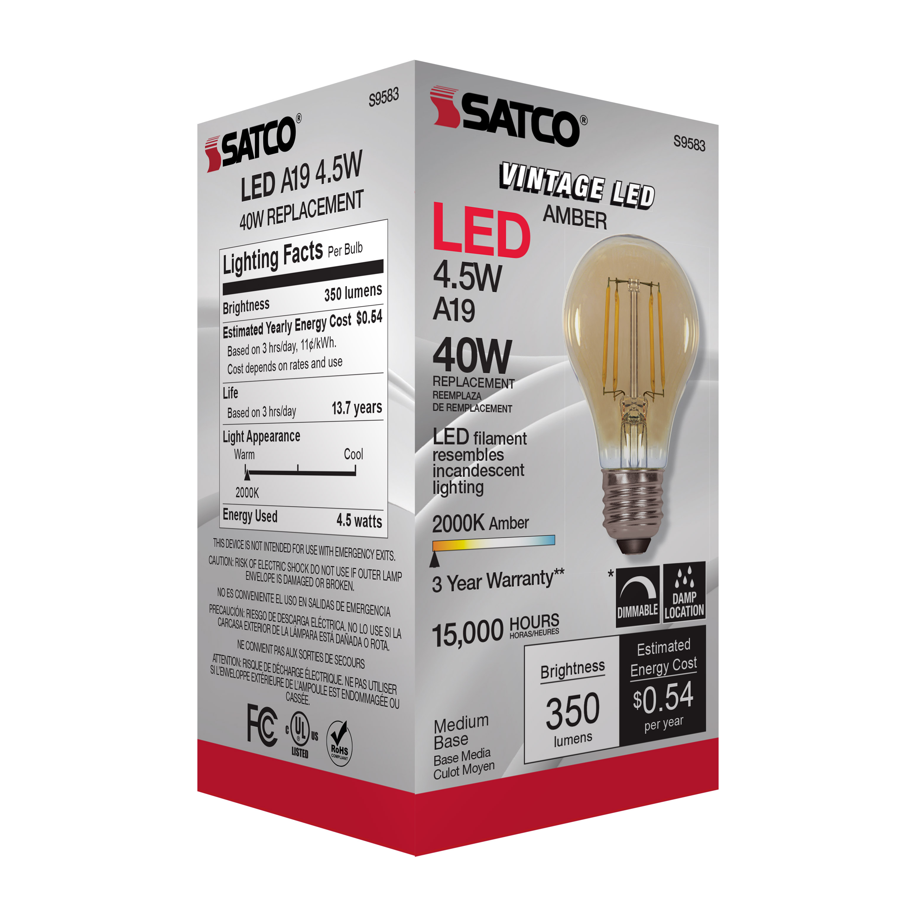 4.5A19/AMB/LED/E26/20K/120V - S9583