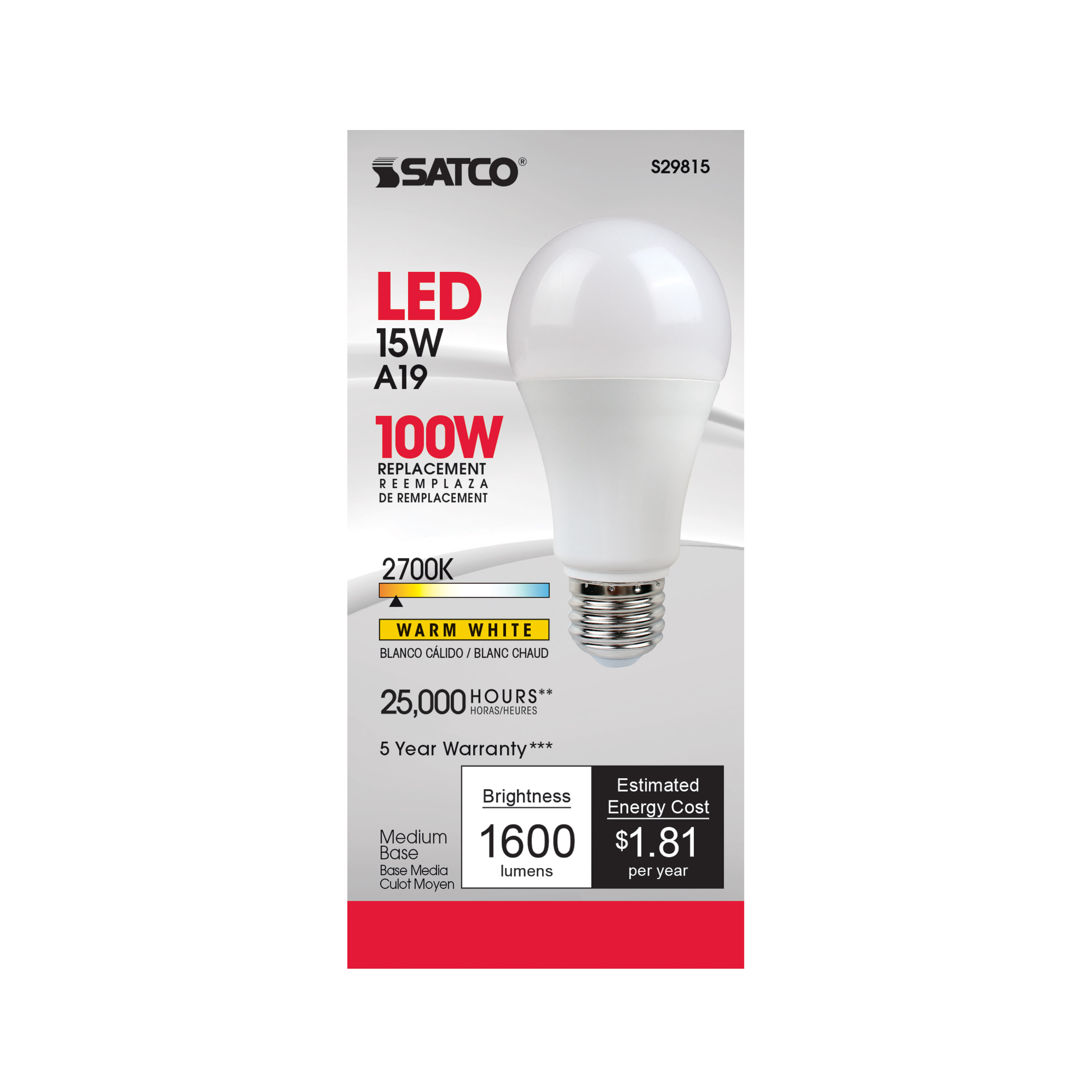 15A19/LED/2700K/1600L/120V/D - S29815