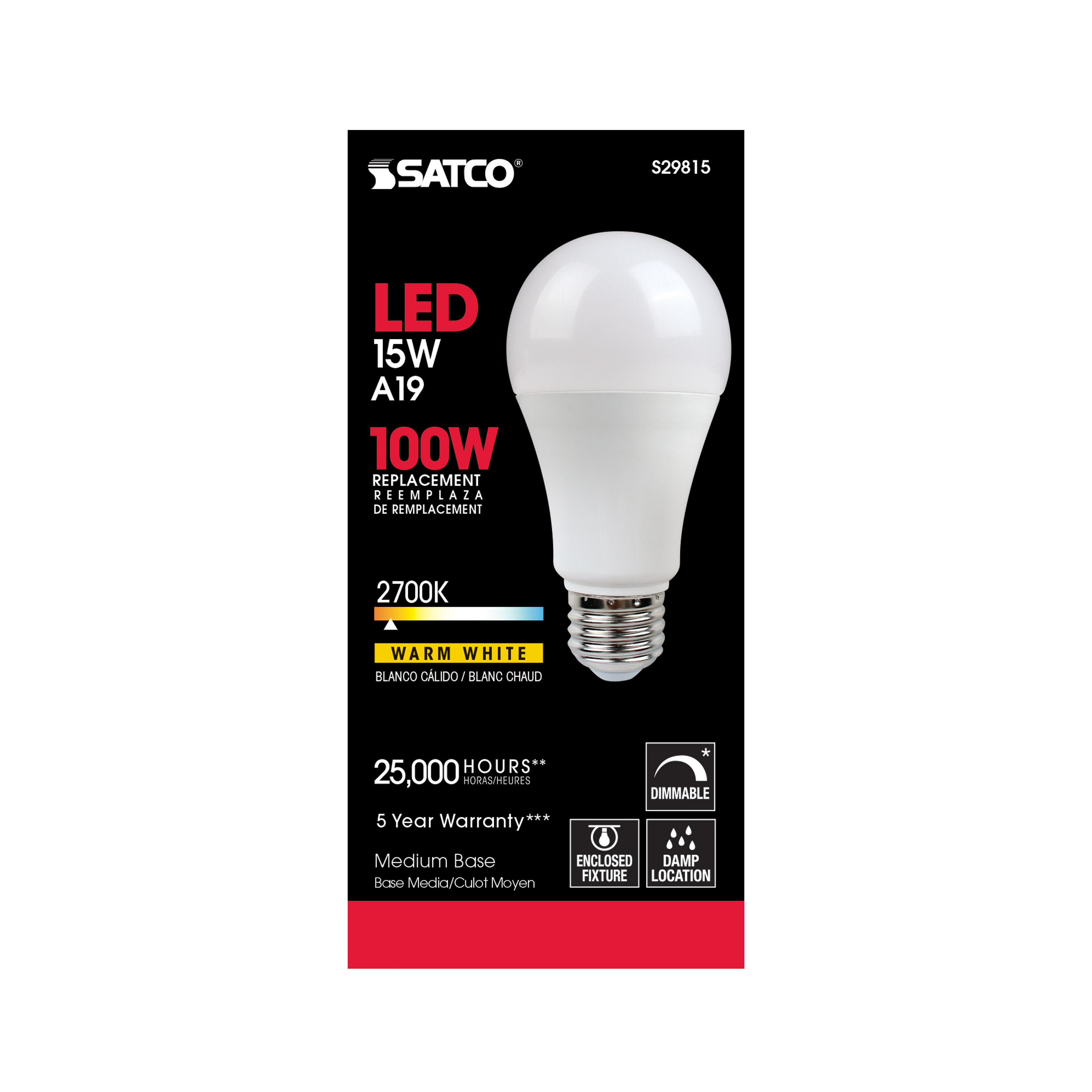 15A19/LED/2700K/1600L/120V/D - S29815