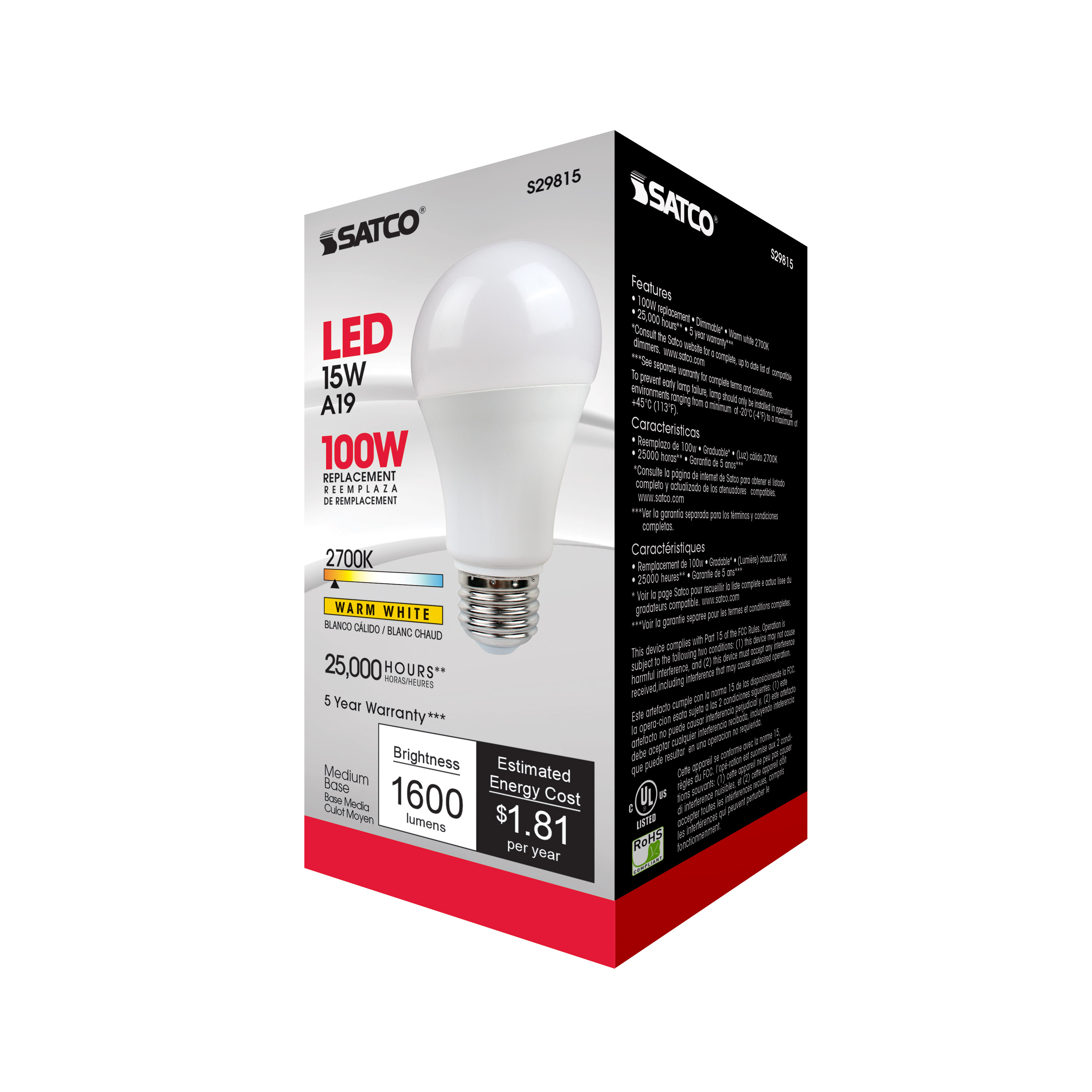15A19/LED/2700K/1600L/120V/D - S29815