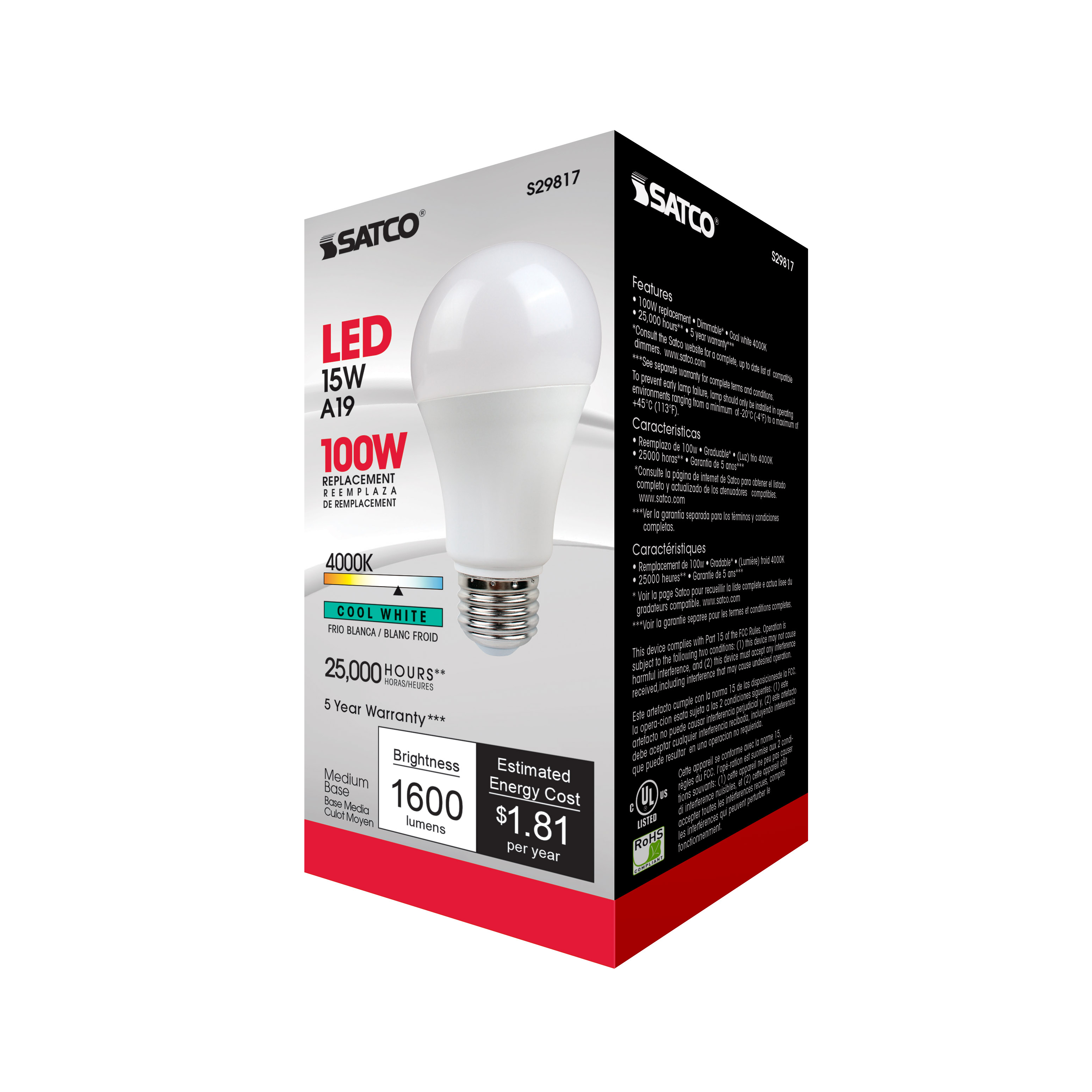 15A19/LED/4000K/1600L/120V/D - S29817