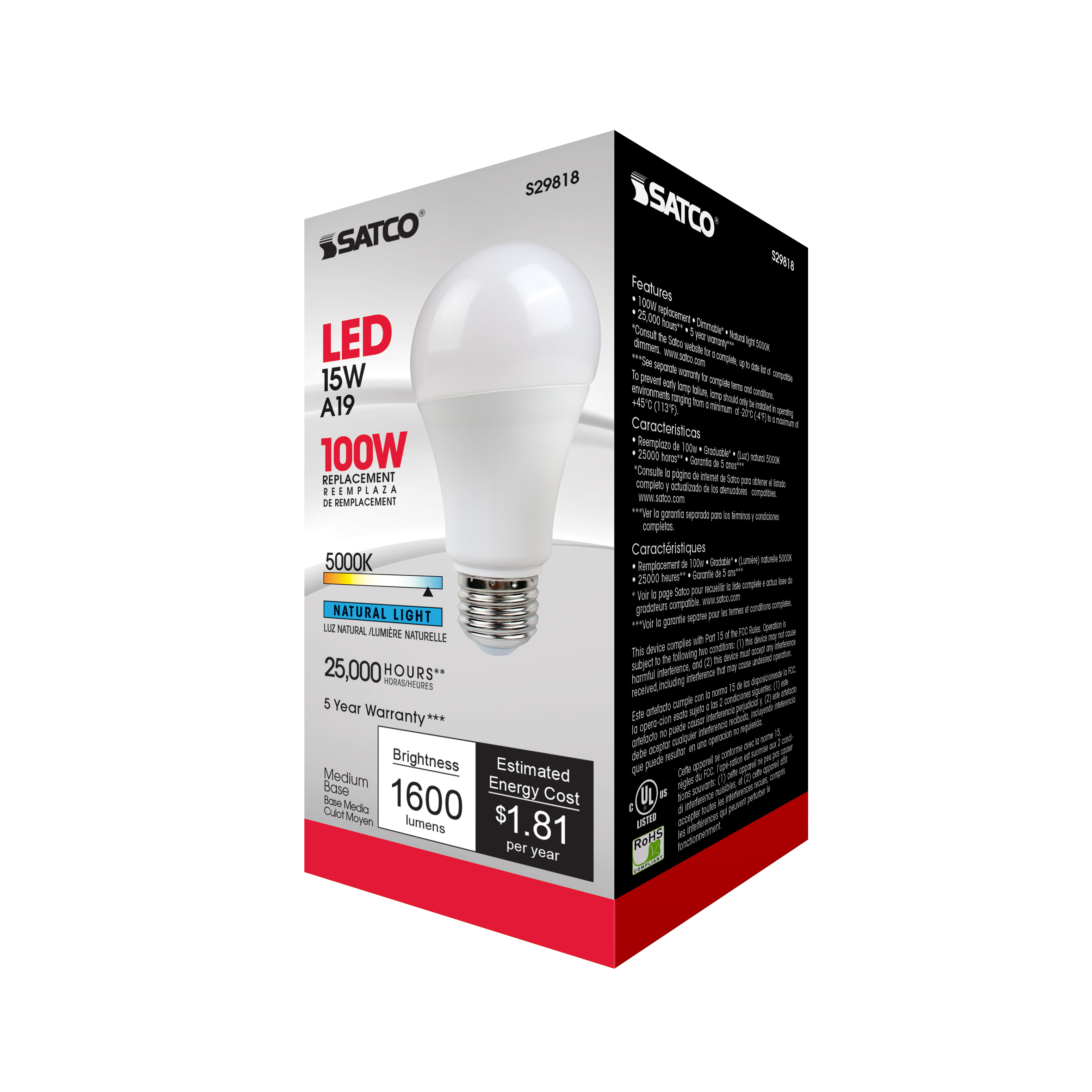 15A19/LED/5000K/1600L/120V/D - S29818