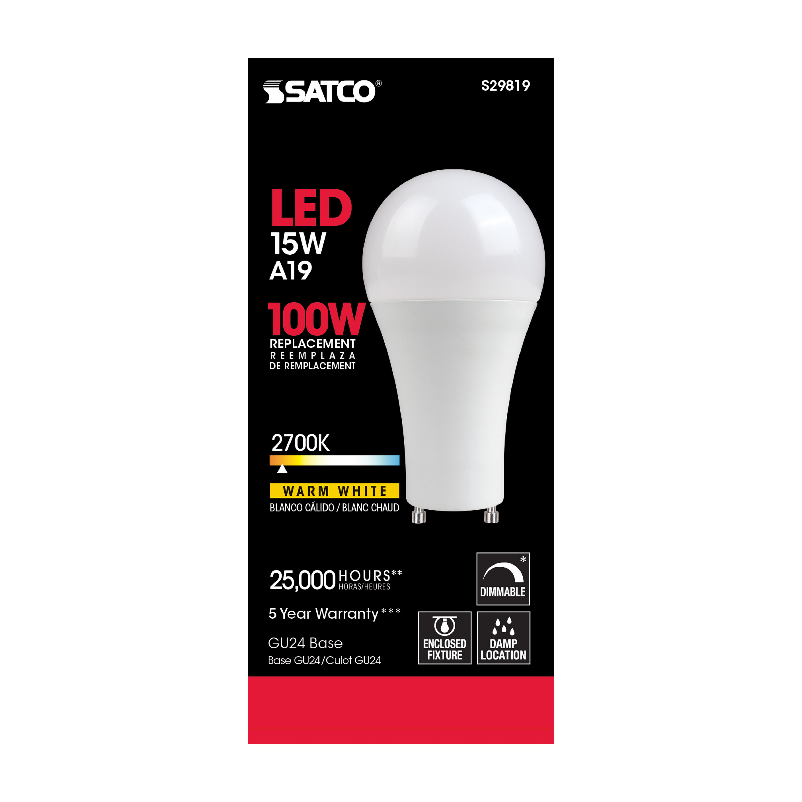 15A19/LED/27K/1600/120V/GU24 - S29819