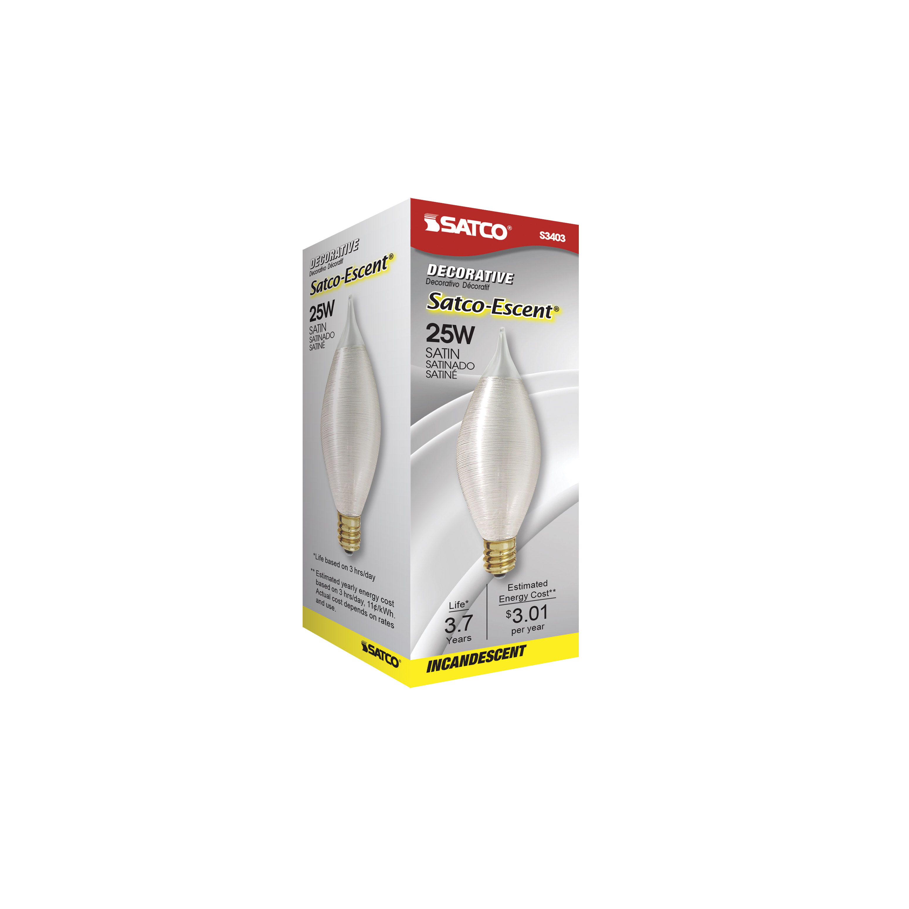 25W C11 SATCO-ESCENT SATIN CB - S3403