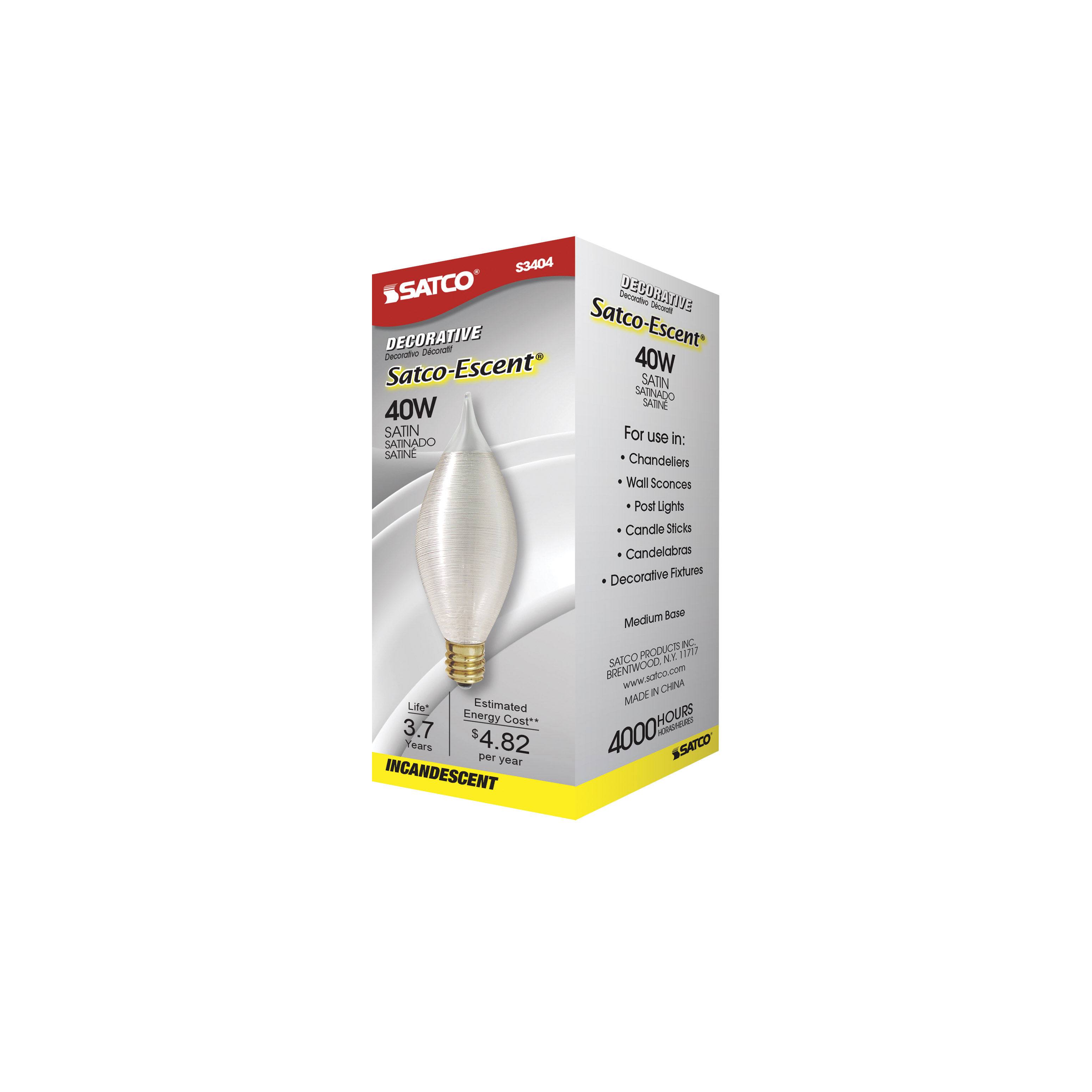 40W C11 SATCO-ESCENT SATIN CB - S3404