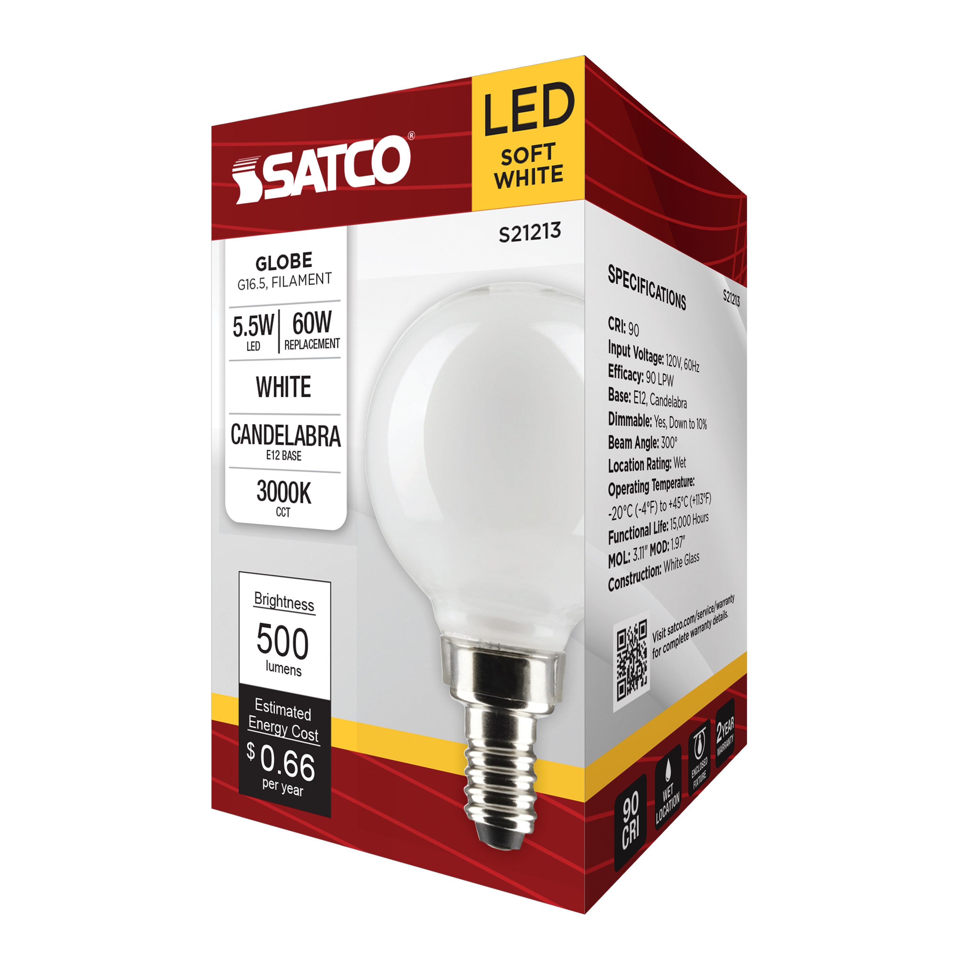 5.5G16.5/LED/WH/930/120V/E12 - S21213