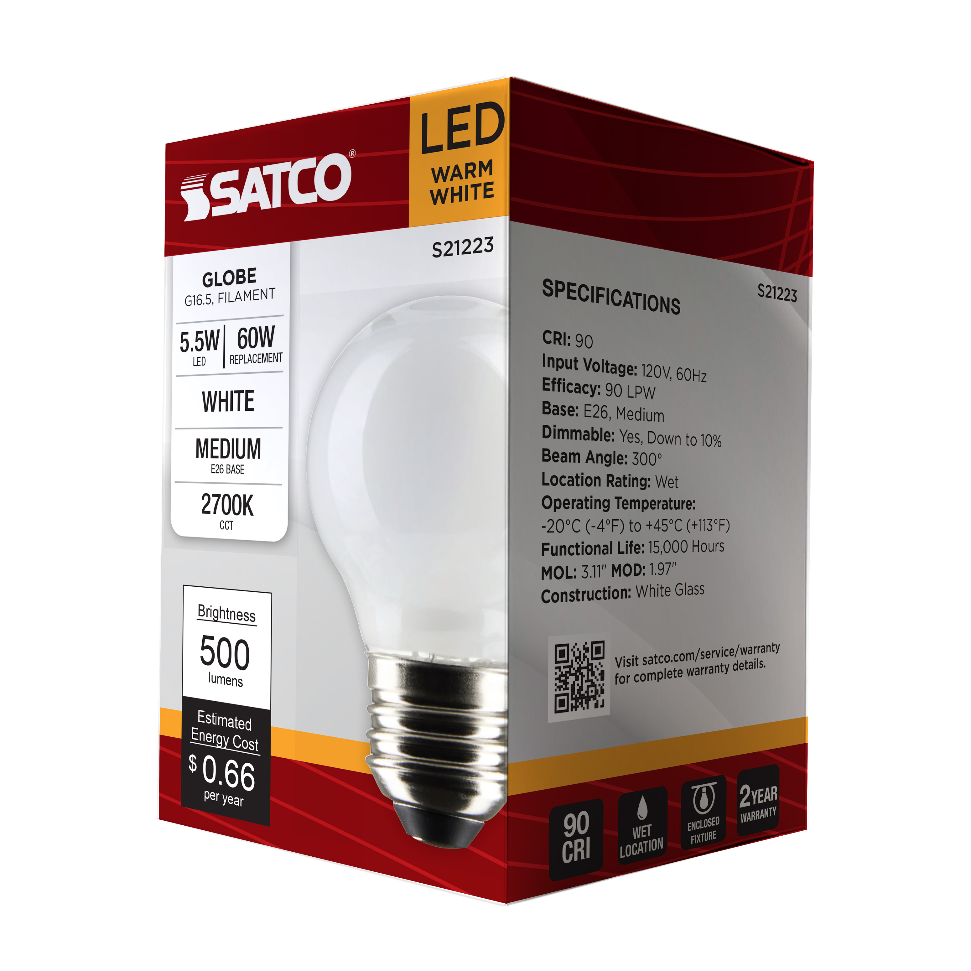 5.5G16.5/LED/WH/927/120V/E26 - S21223