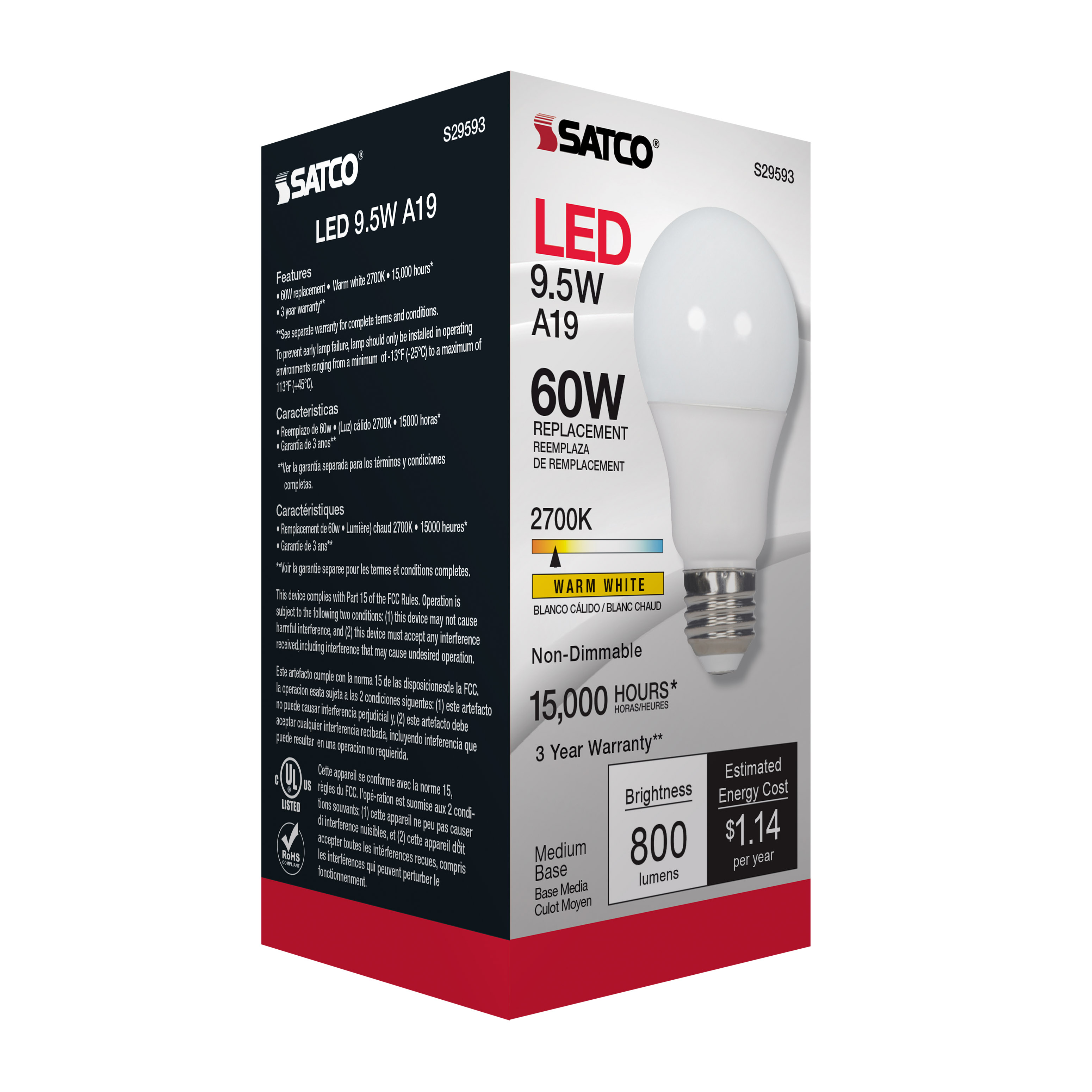 9.5A19/LED/827/ND/120V - S29593