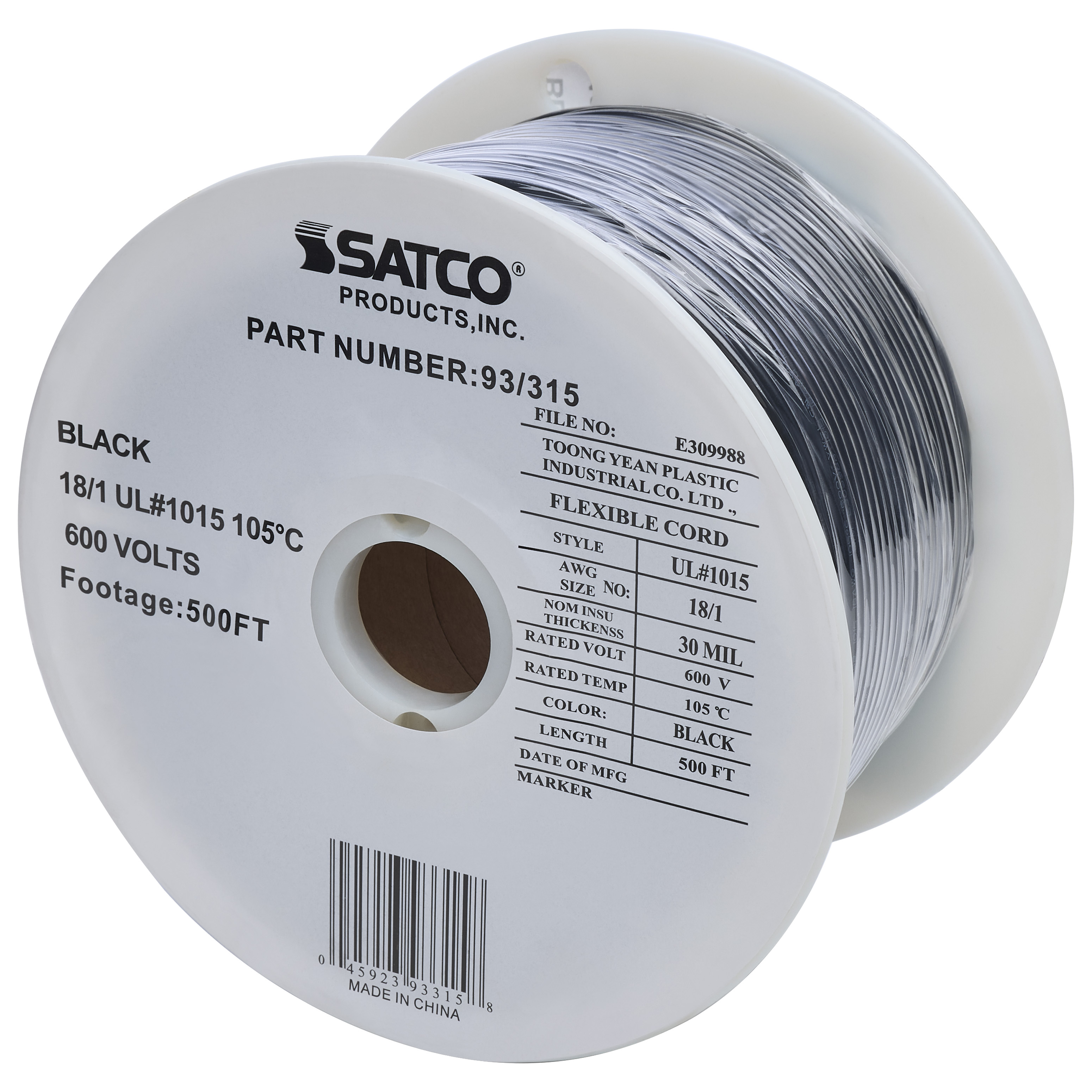 BLACK 18/1 UL 1015 500 FT - 93-315