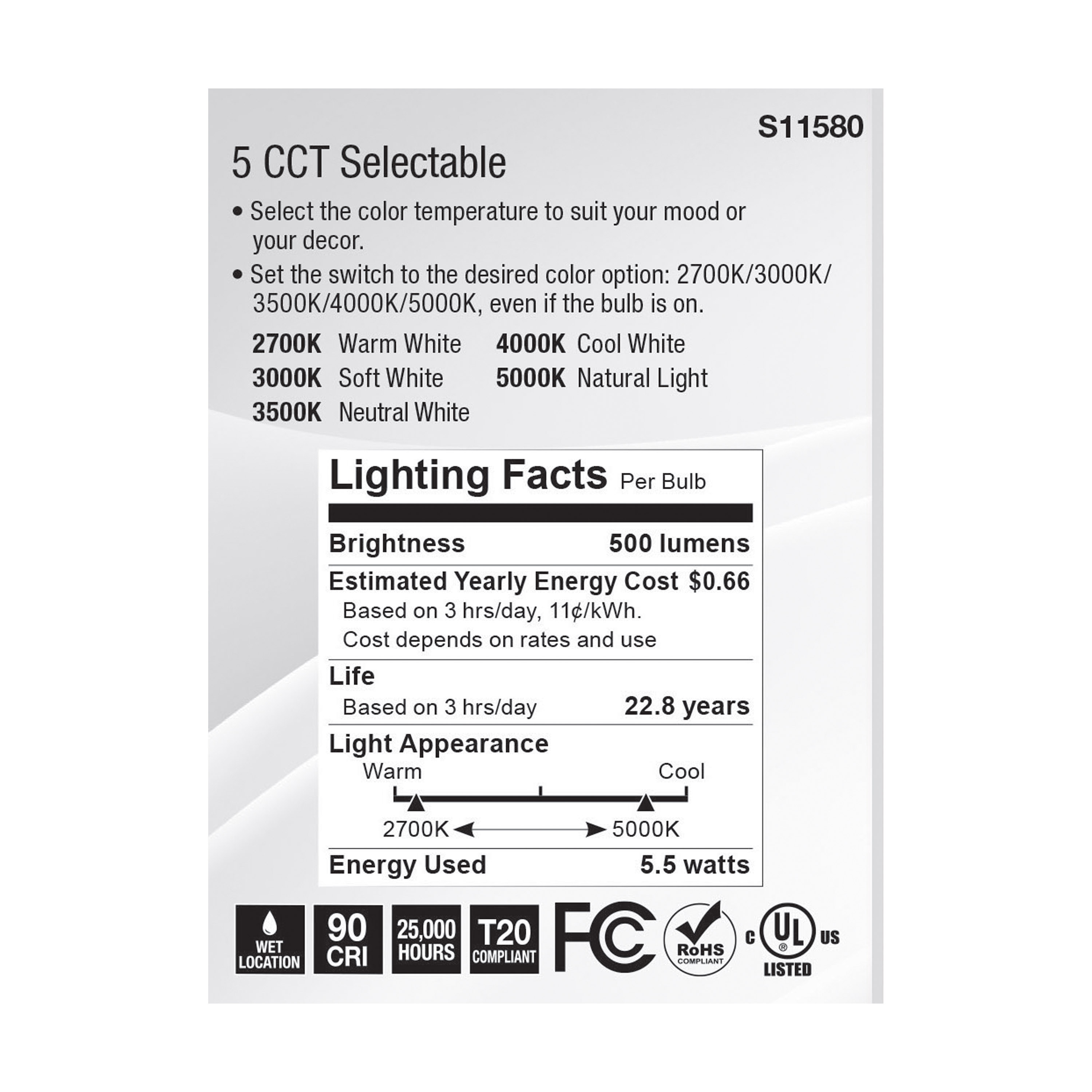 5.5PAR20/LED/5CCT/SP/120V - S11580