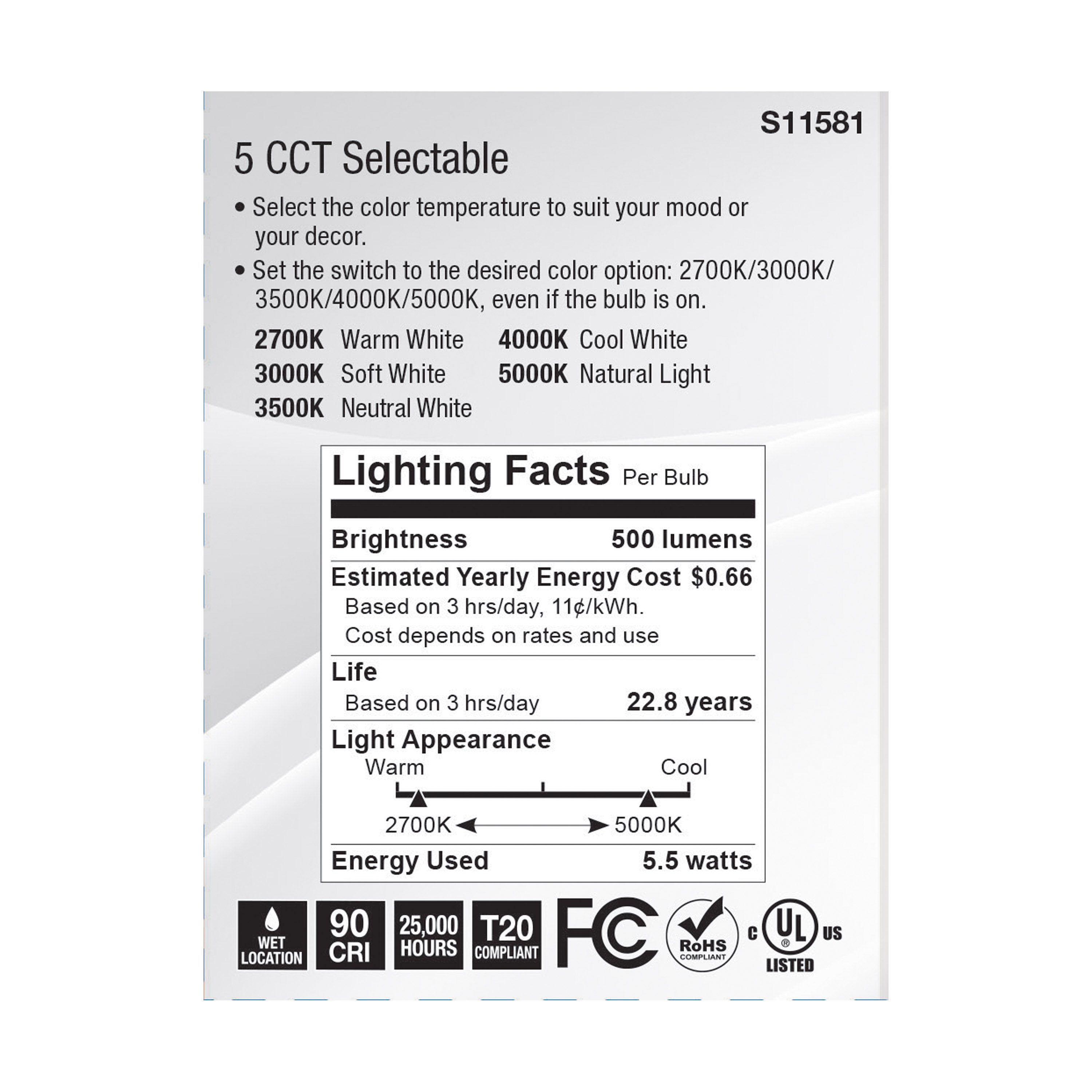 5.5PAR20/LED/5CCT/FL/120V - S11581