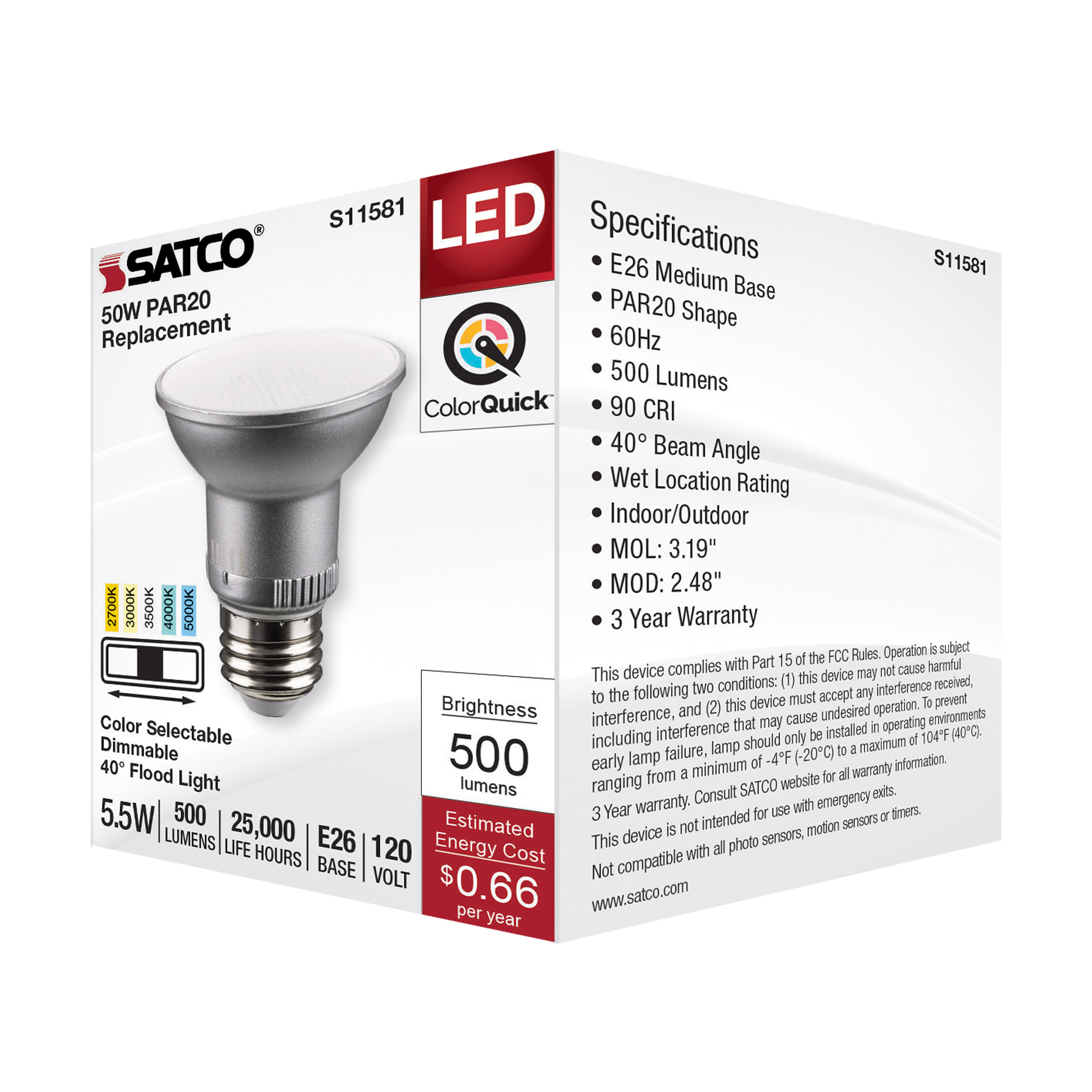 5.5PAR20/LED/5CCT/FL/120V - S11581