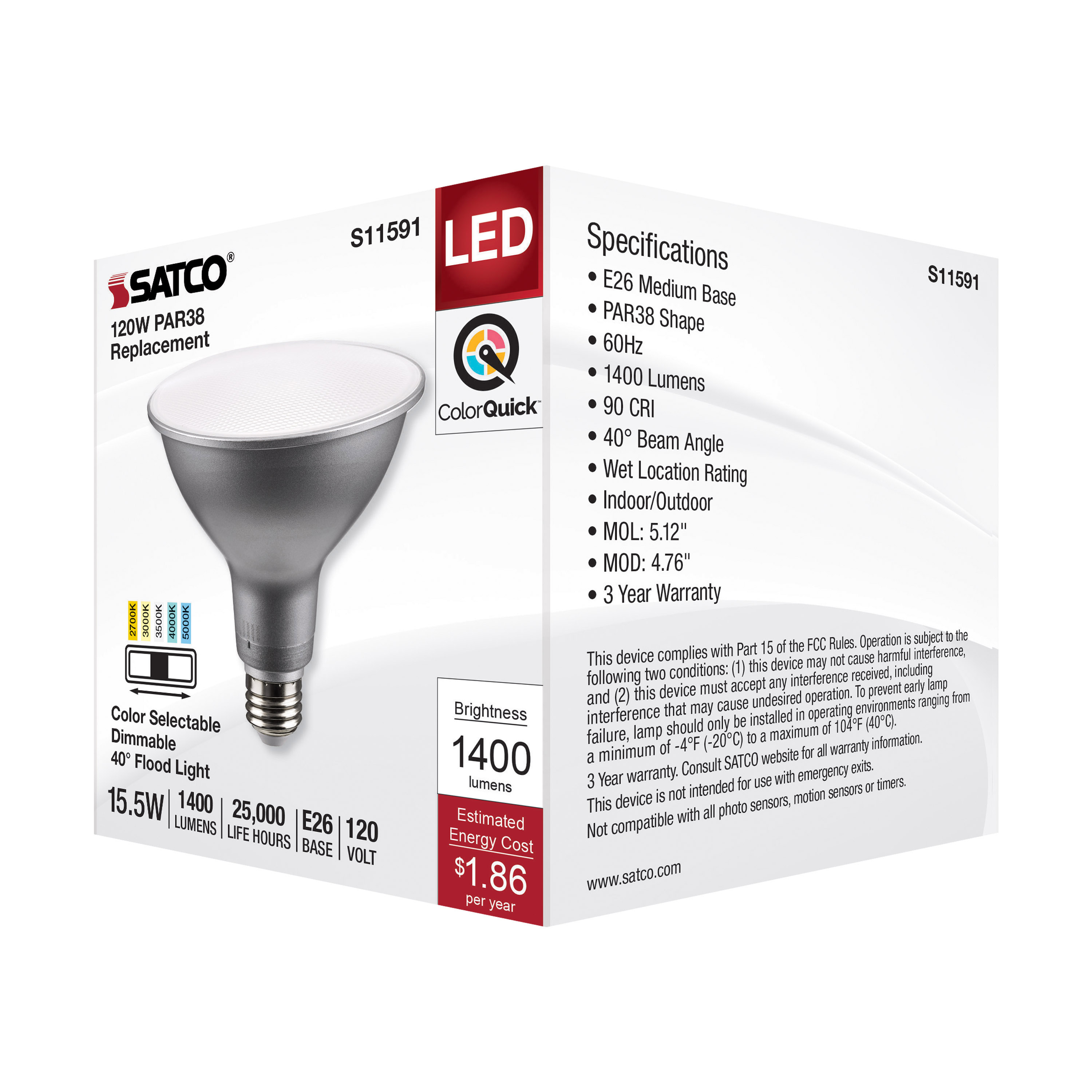 15.5PAR38/LED/5CCT/FL/120V - S11591