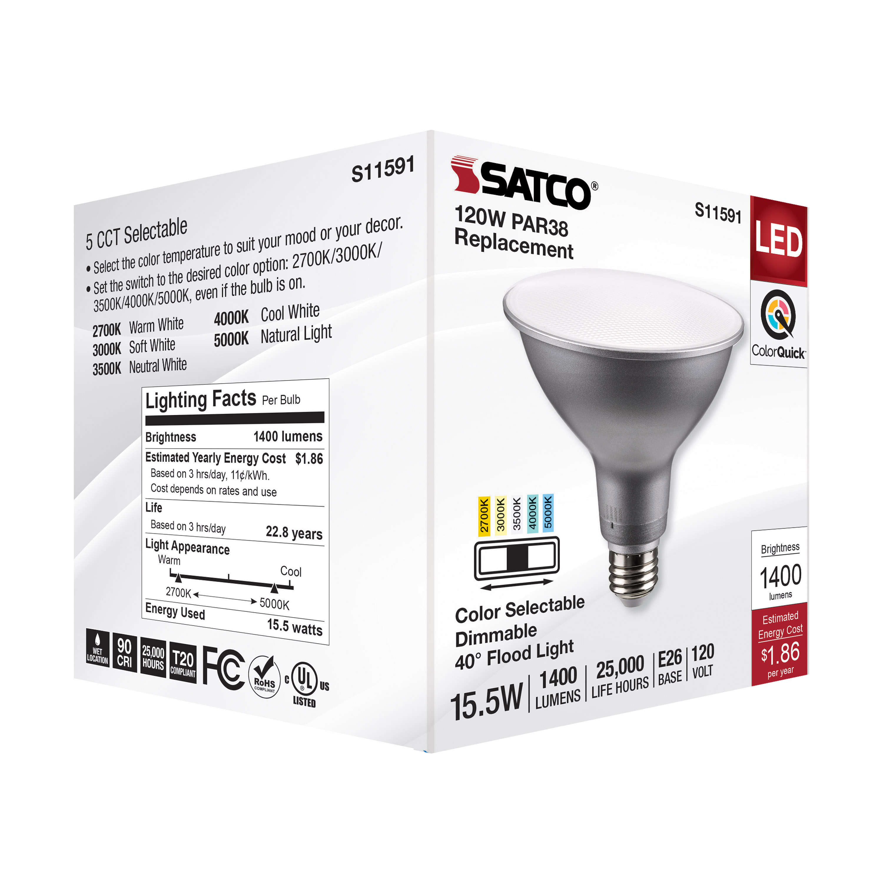15.5PAR38/LED/5CCT/FL/120V - S11591