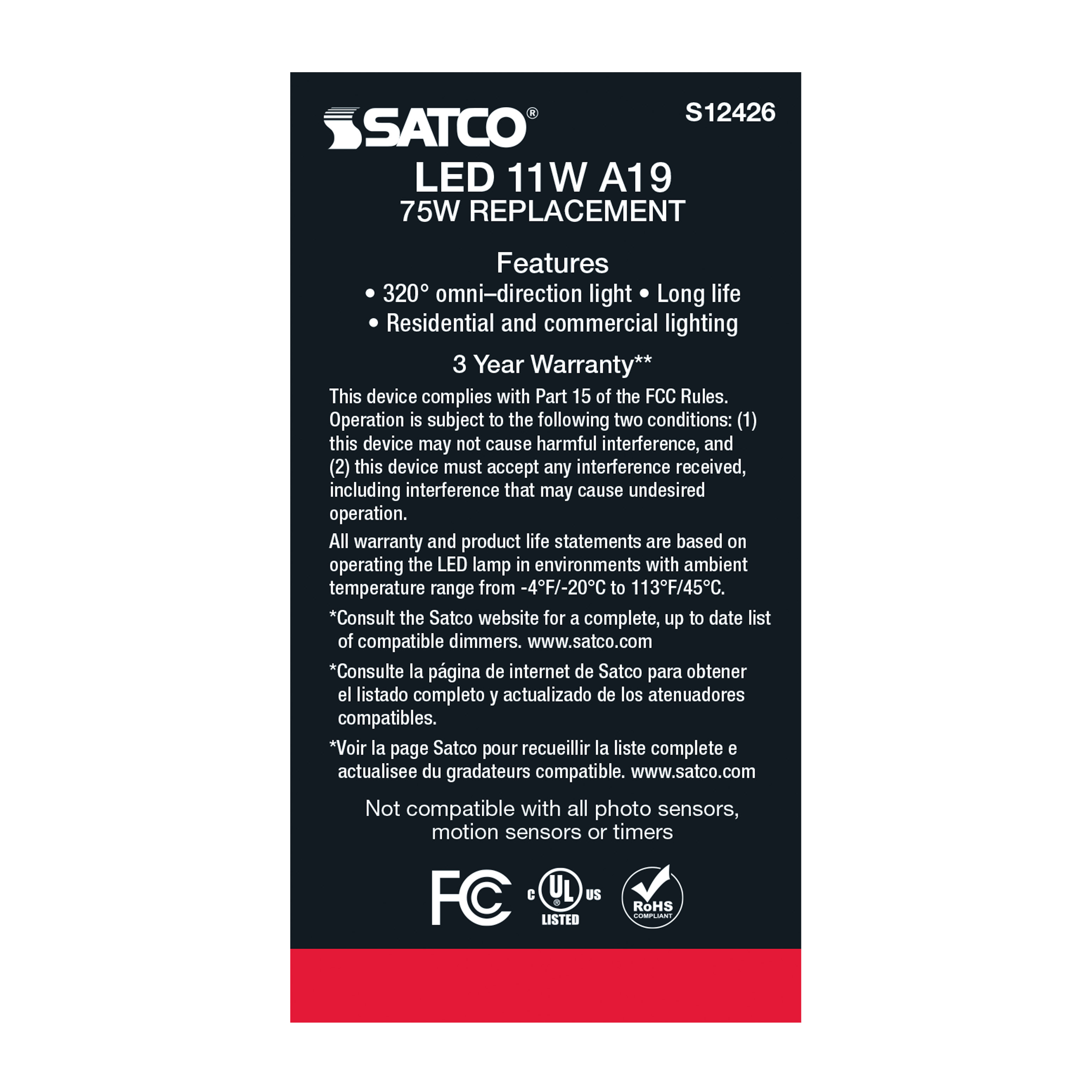 11A19/SW/LED/E26/927/120V - S12426