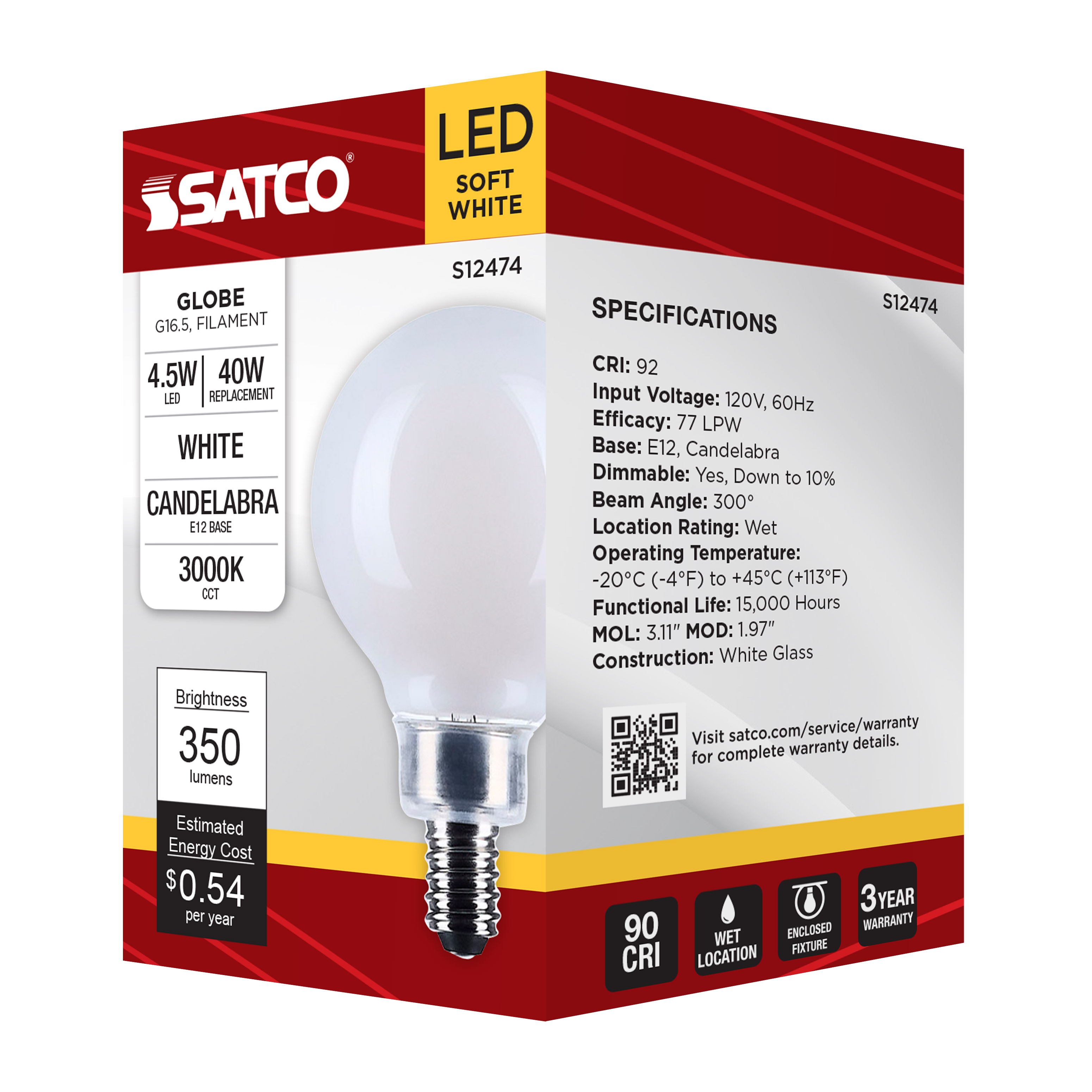 4.5G16.5/LED/WH/930/120V/E12 - S12474