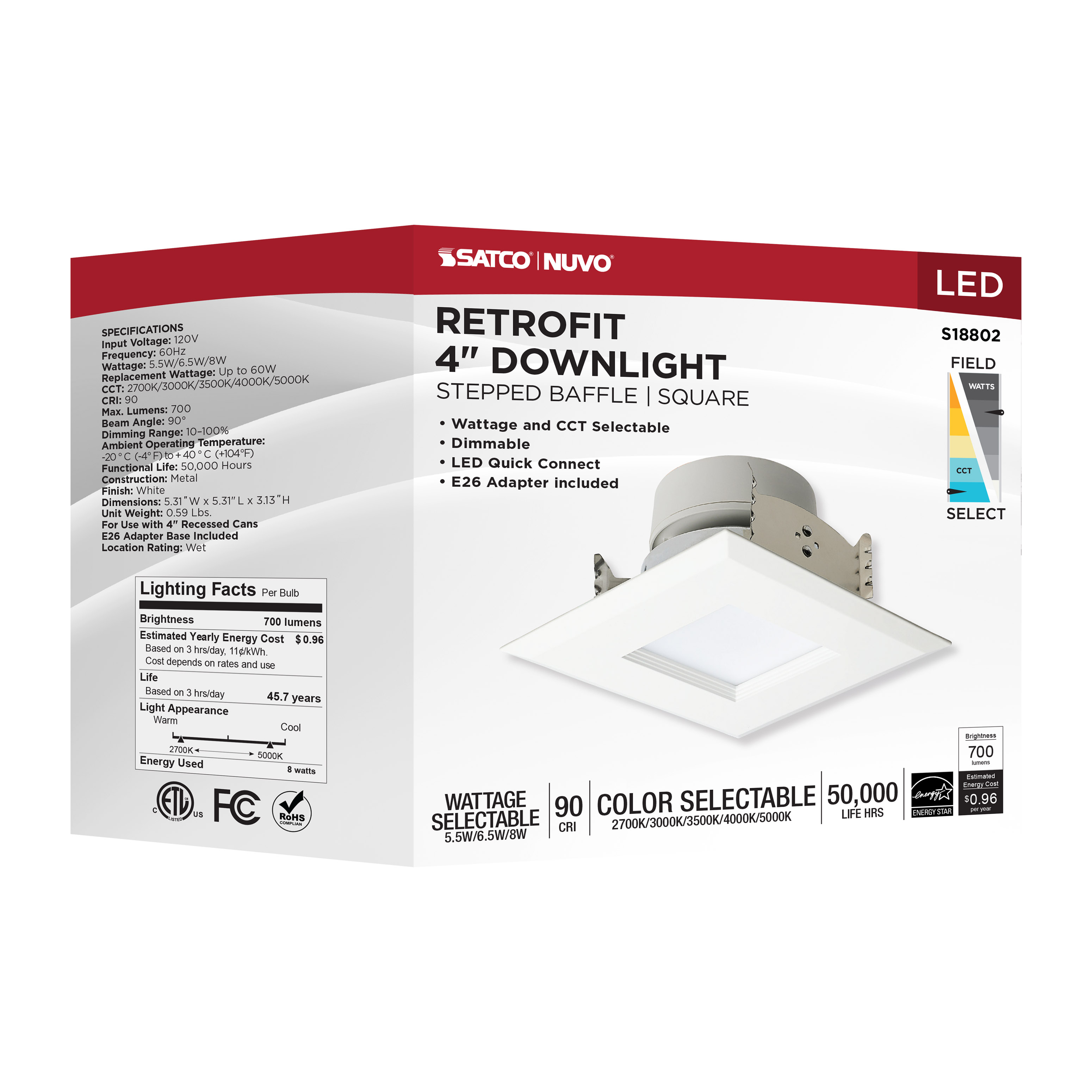 8LED/RDL/4/WS/5CCT/SQ - S18802