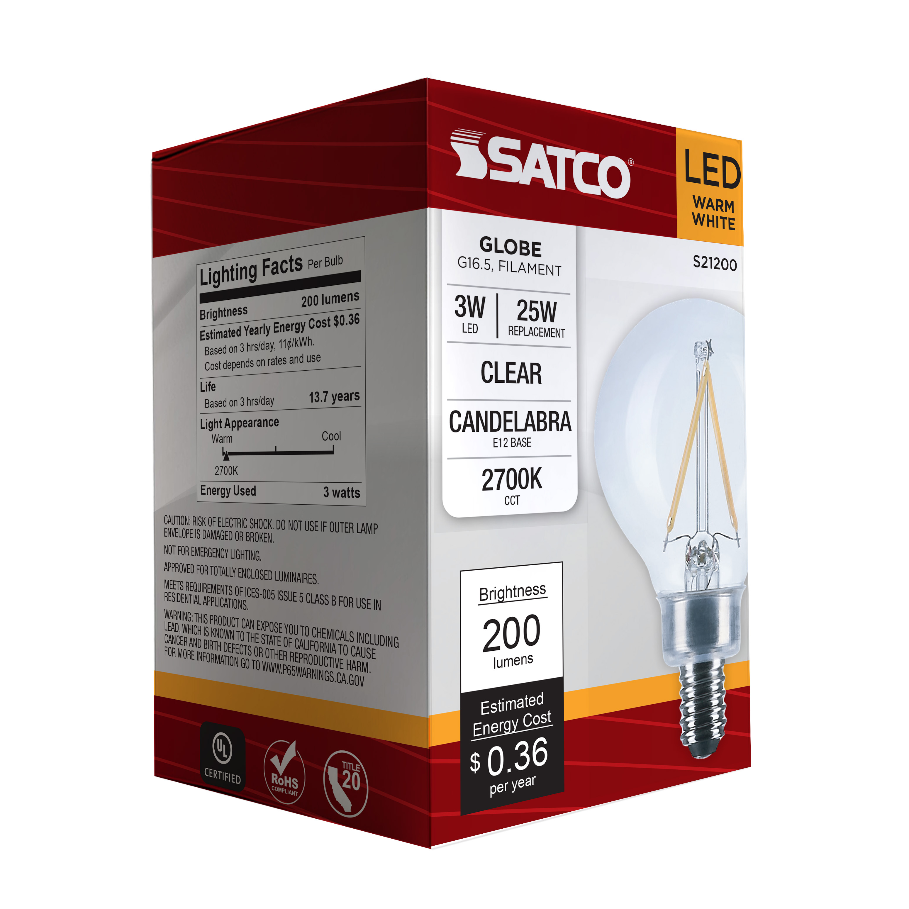 3G16.5/LED/CL/927/120V/E12 - S21200