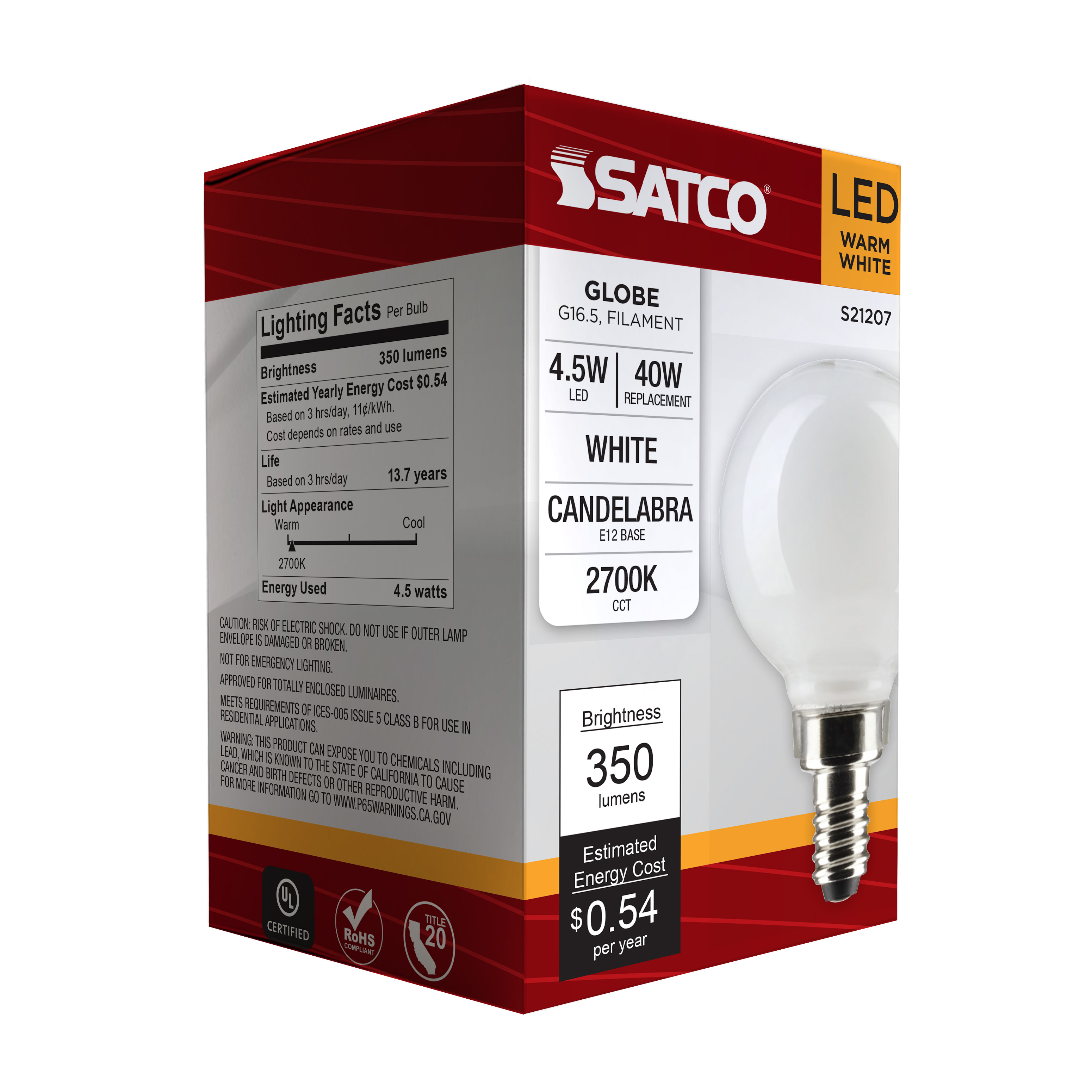 4.5G16.5/LED/WH/927/120V/E12 - S21207