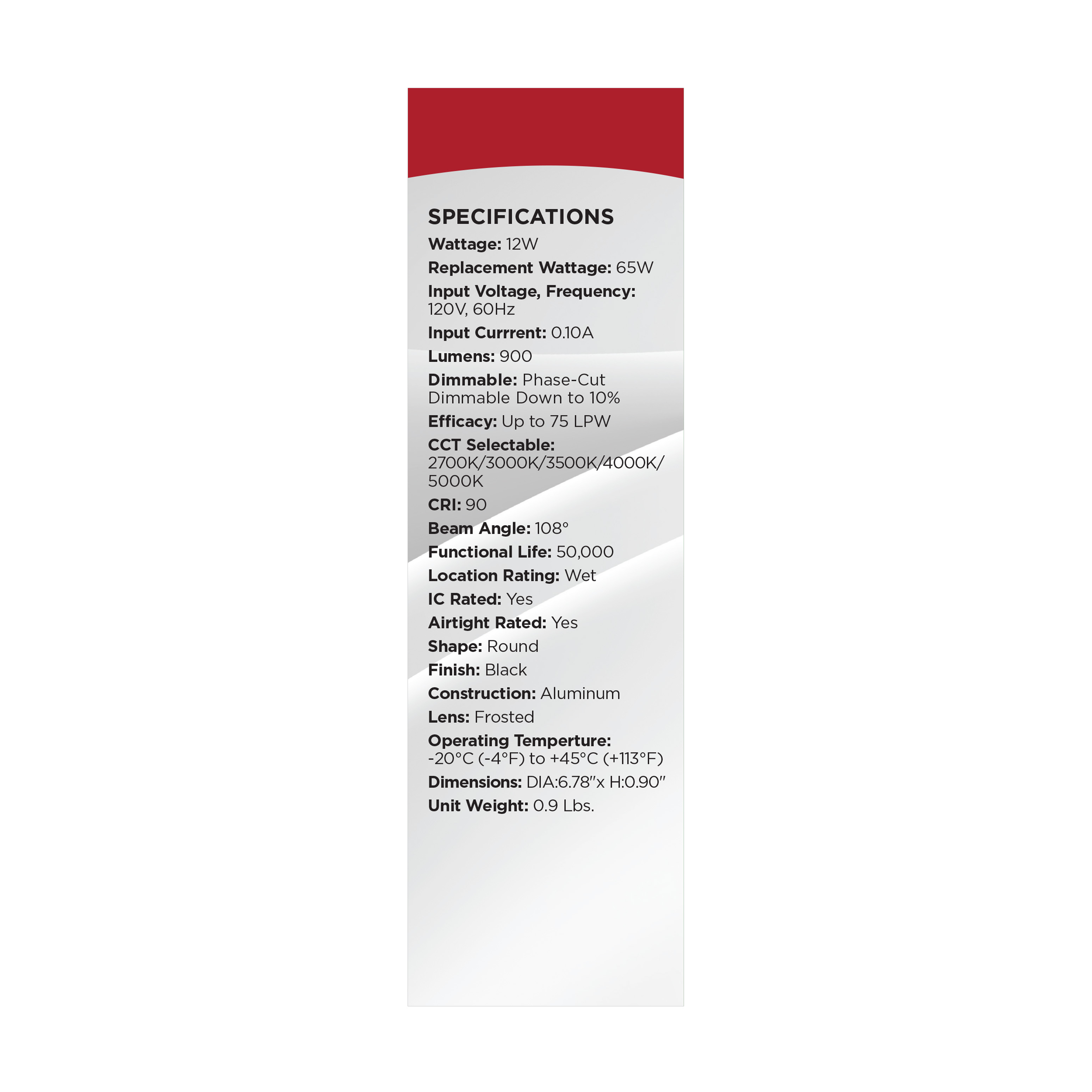 12WLED/DW/6/CCT-SEL/RND/RD/BK - S11875