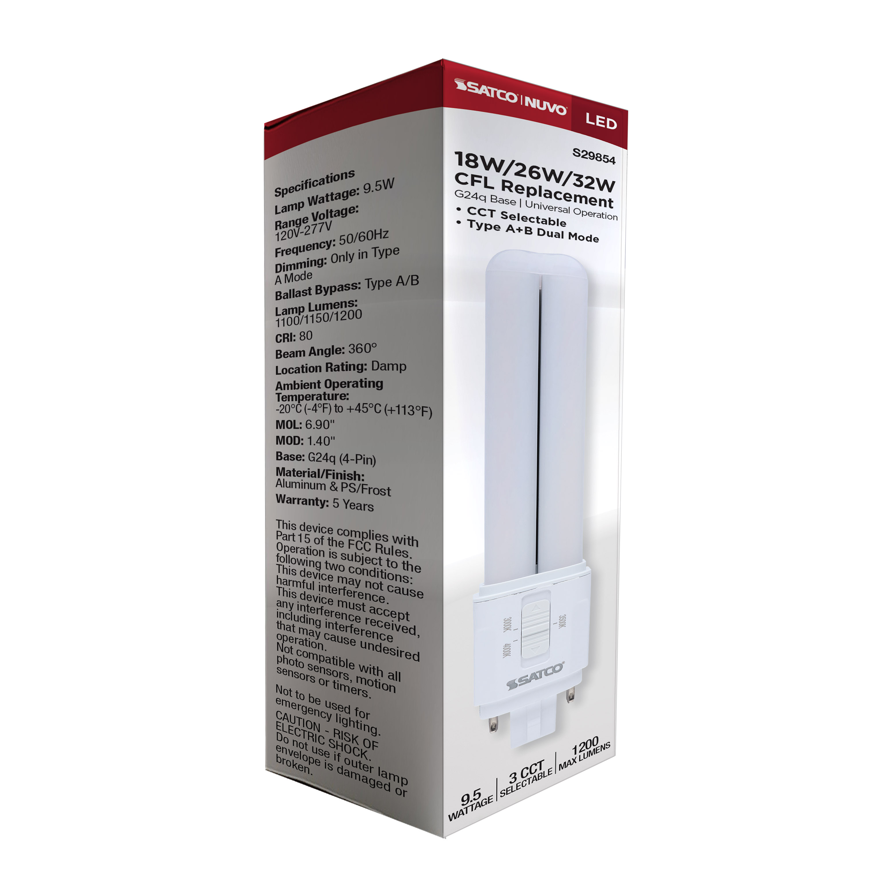 9.5W/LED/CFL/3CCT/DUAL/4P - S29854