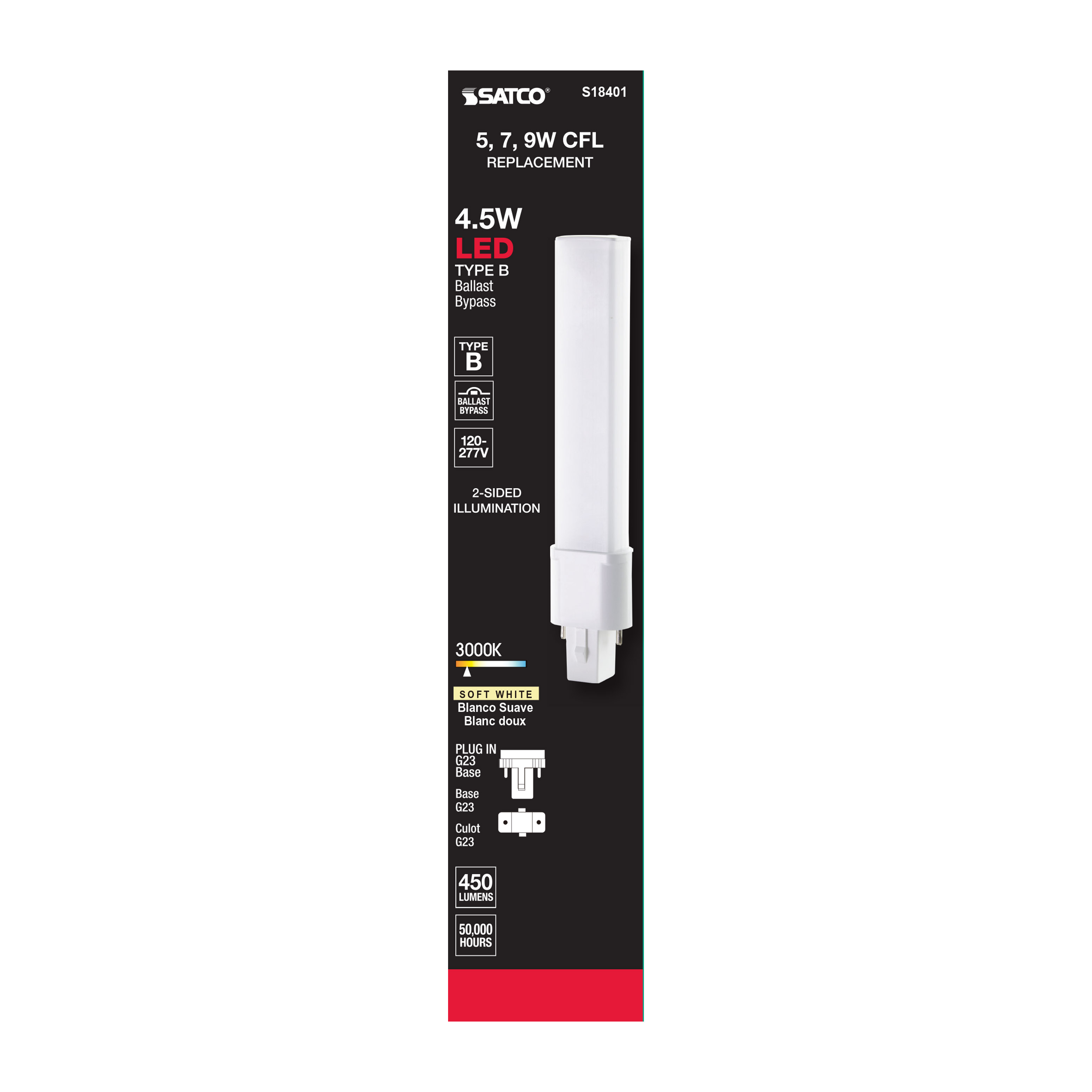 4.5W/LED/CFL/830/G23/BP - S18401