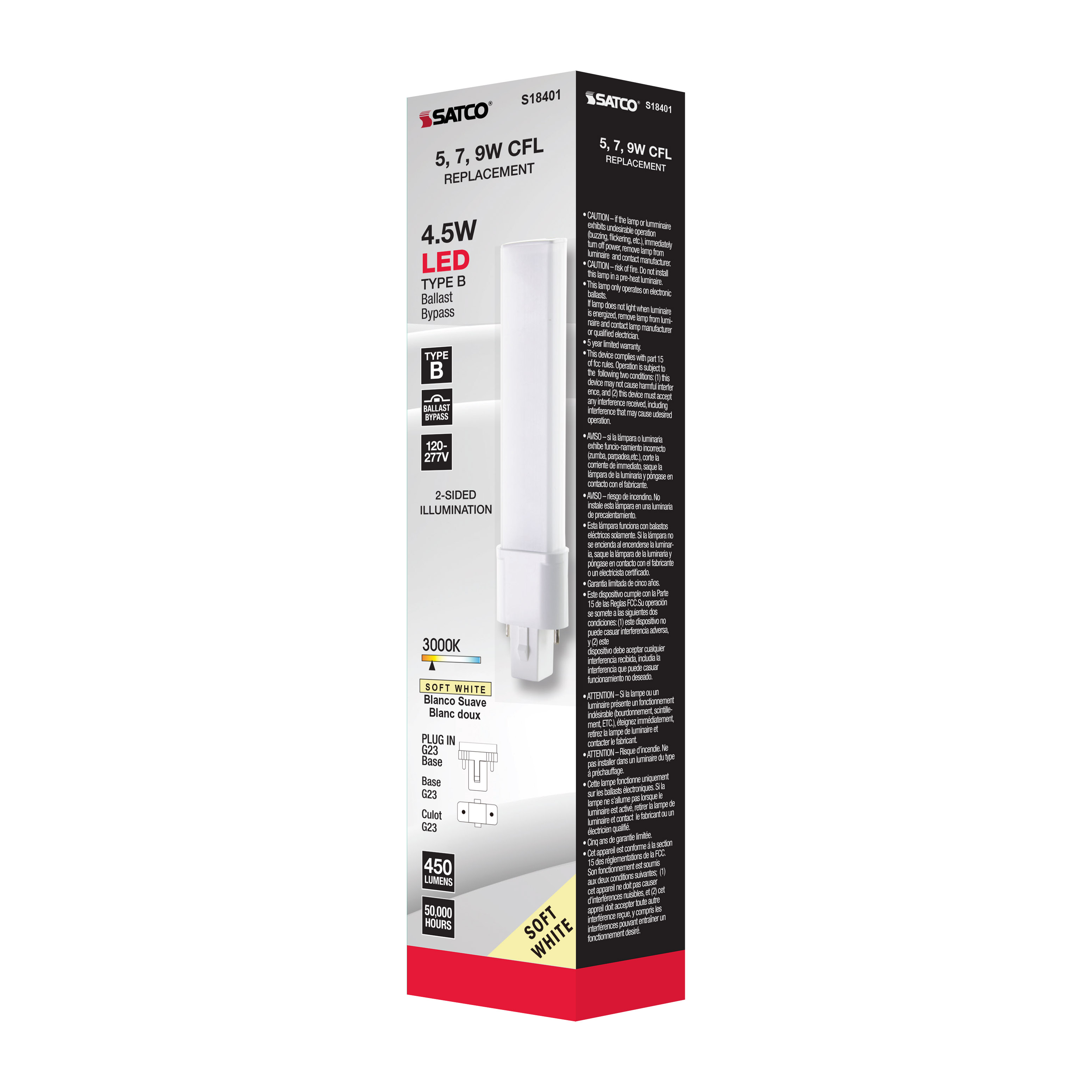 4.5W/LED/CFL/830/G23/BP - S18401