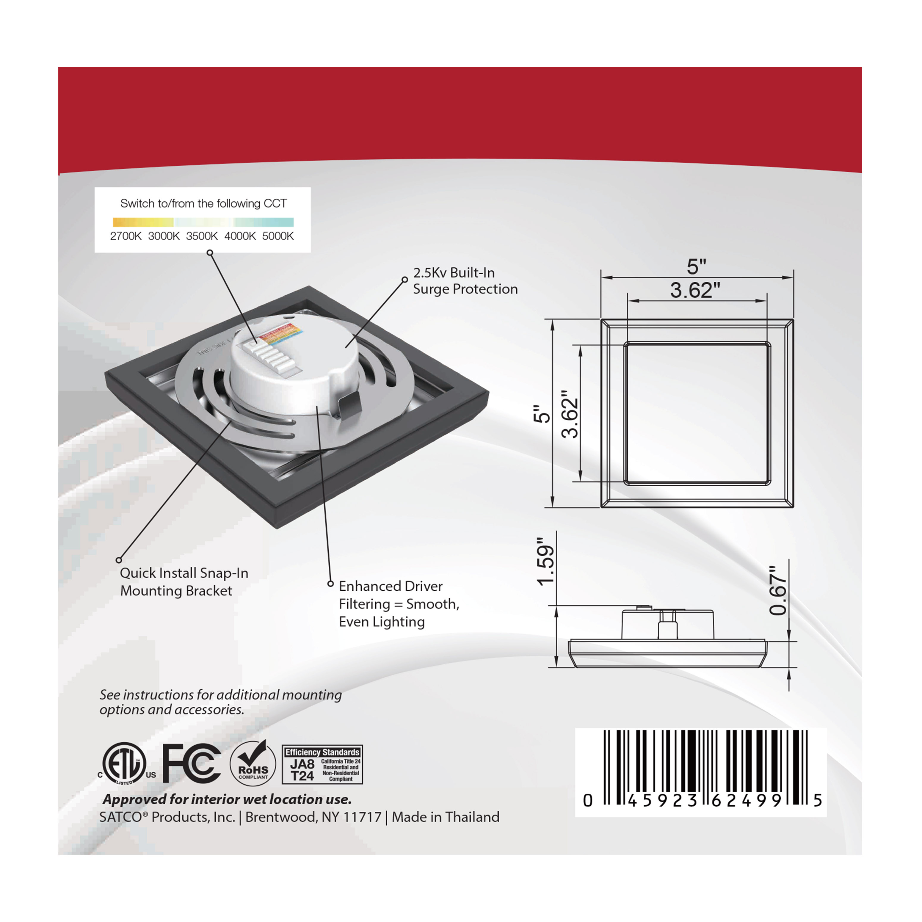 BLINK 9W LED 5" SQ BLACK - 62-1705