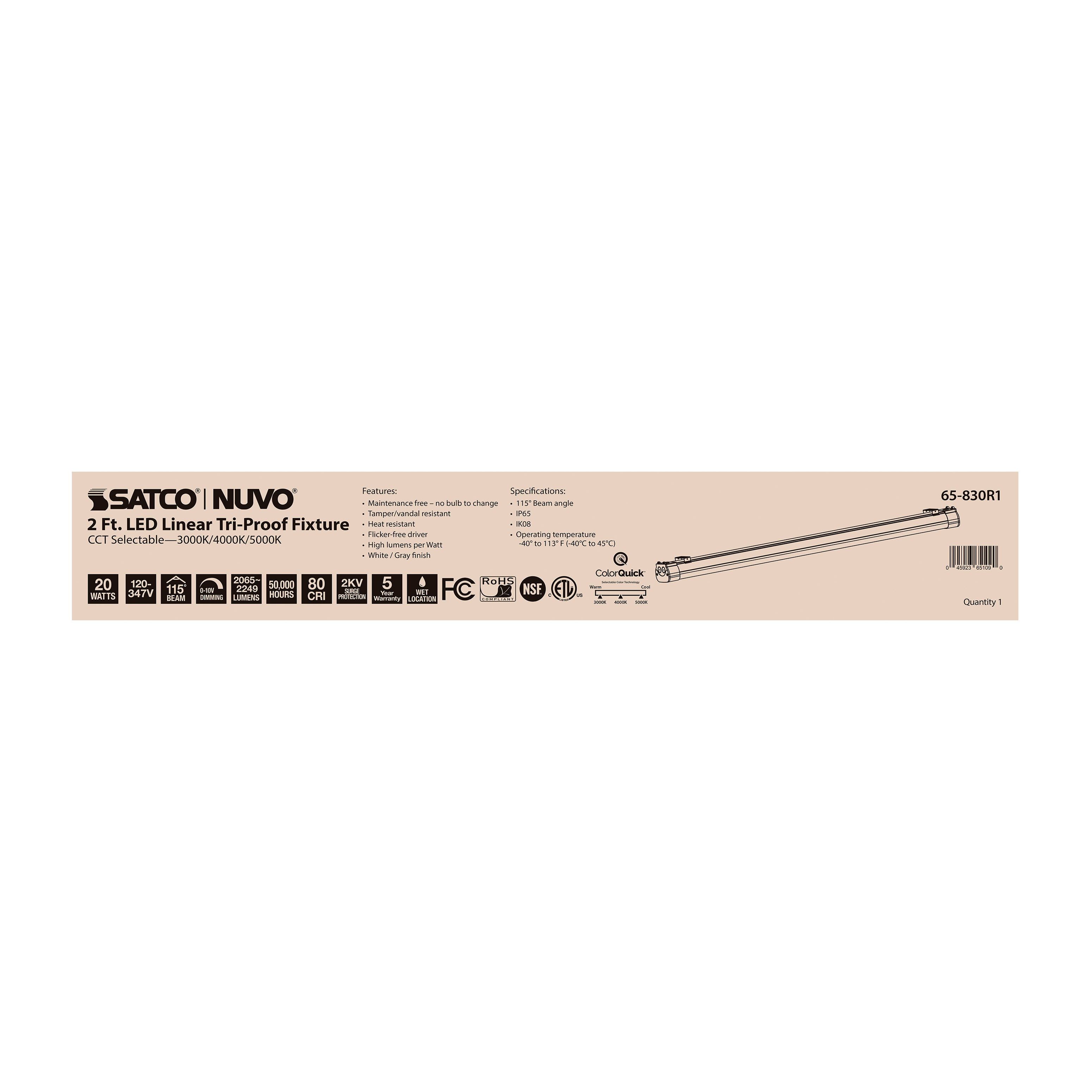 2' 20W LED TRI-PROOF LINEAR - 65-830R1