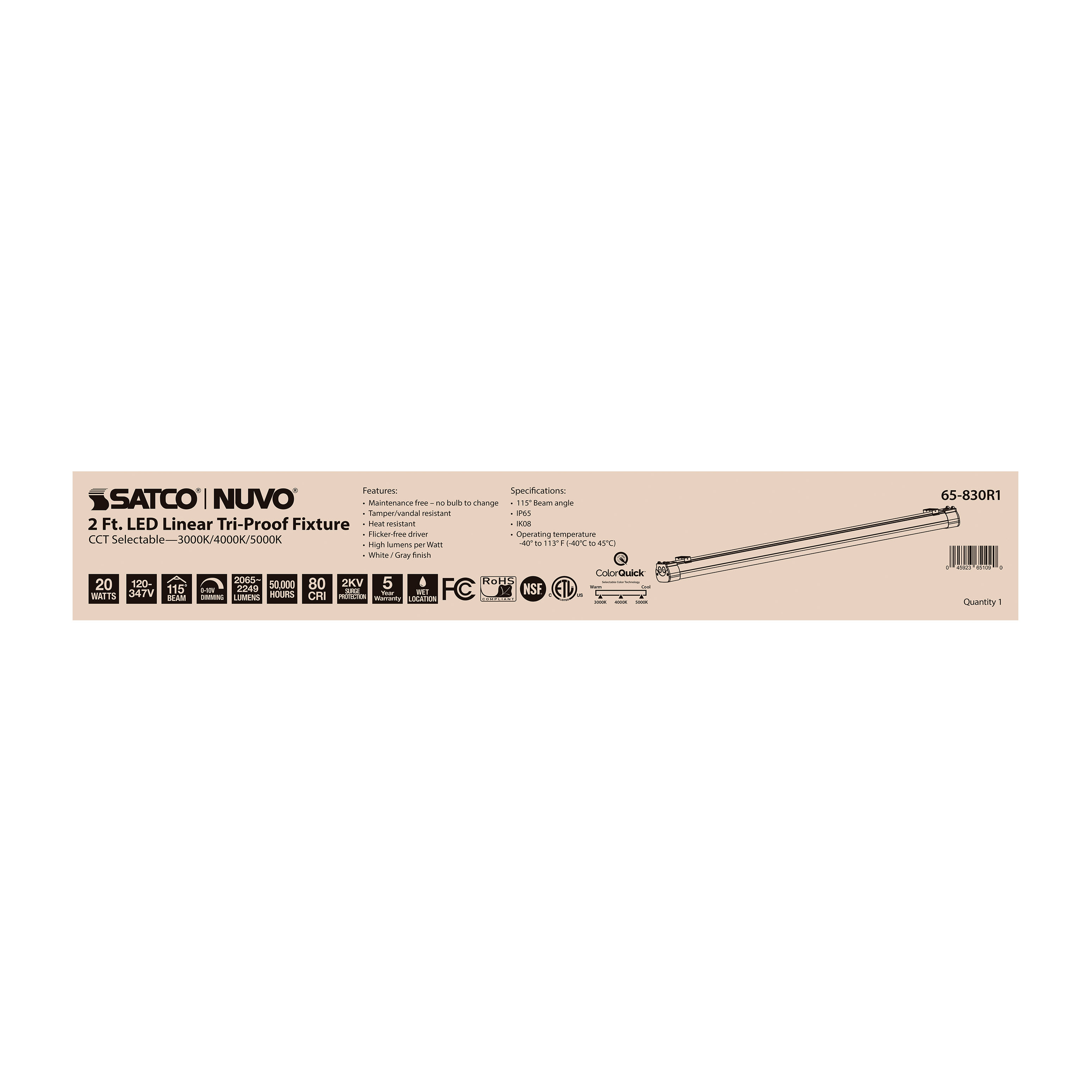 2' 20W LED TRI-PROOF LINEAR - 65-830R1